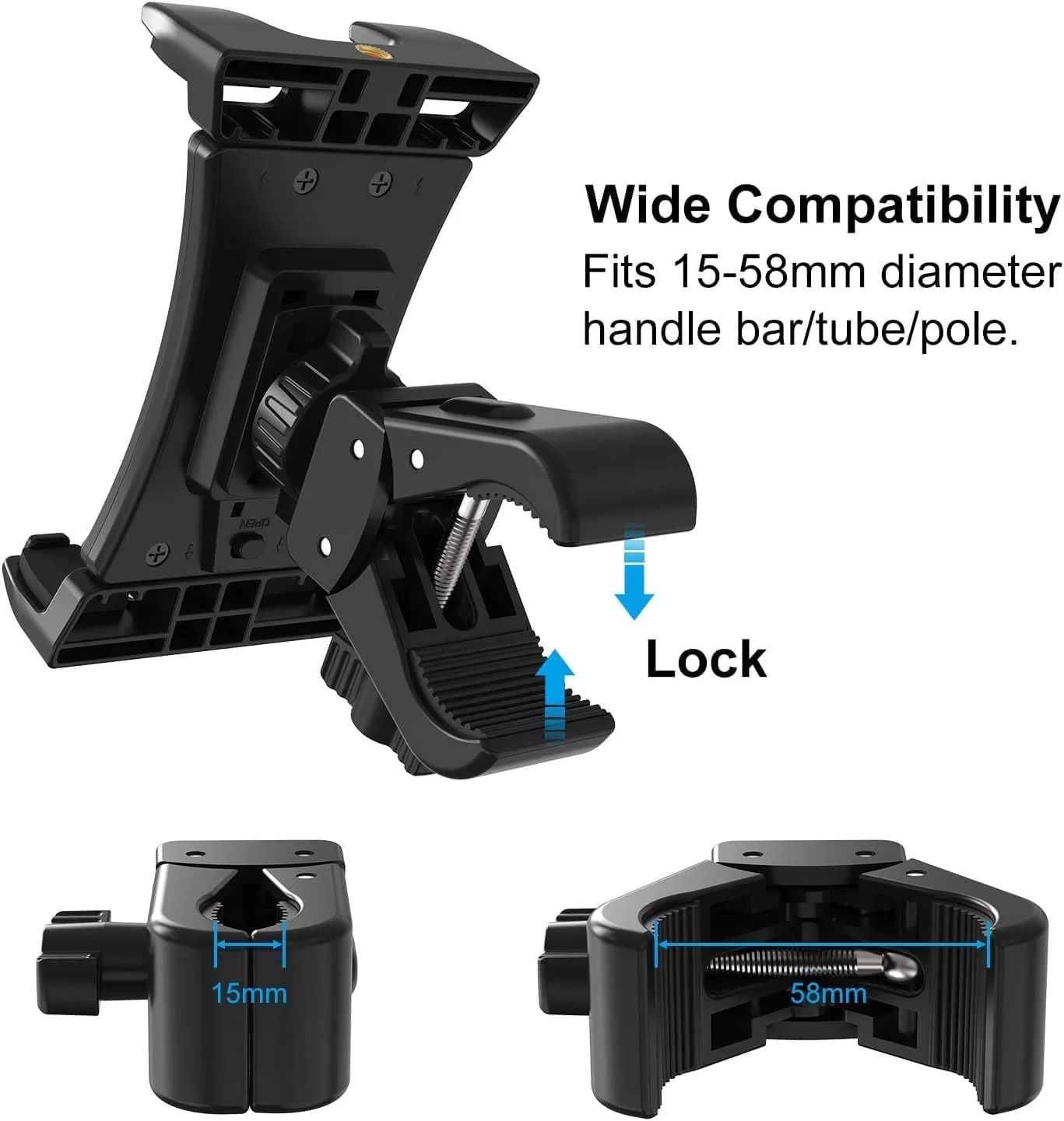 نگهدارنده تبلت برای دوچرخه ثابت، پایه تبلت برای تردمیل و باشگاه ورزشی - پایه قابل تنظیم برای آیپد پرو 9.7، 10.5، 12.9، ایر مینی 2 3 4 5 6، آیفون، سامسونگ تب، تبلت های 4.7-13 اینچی