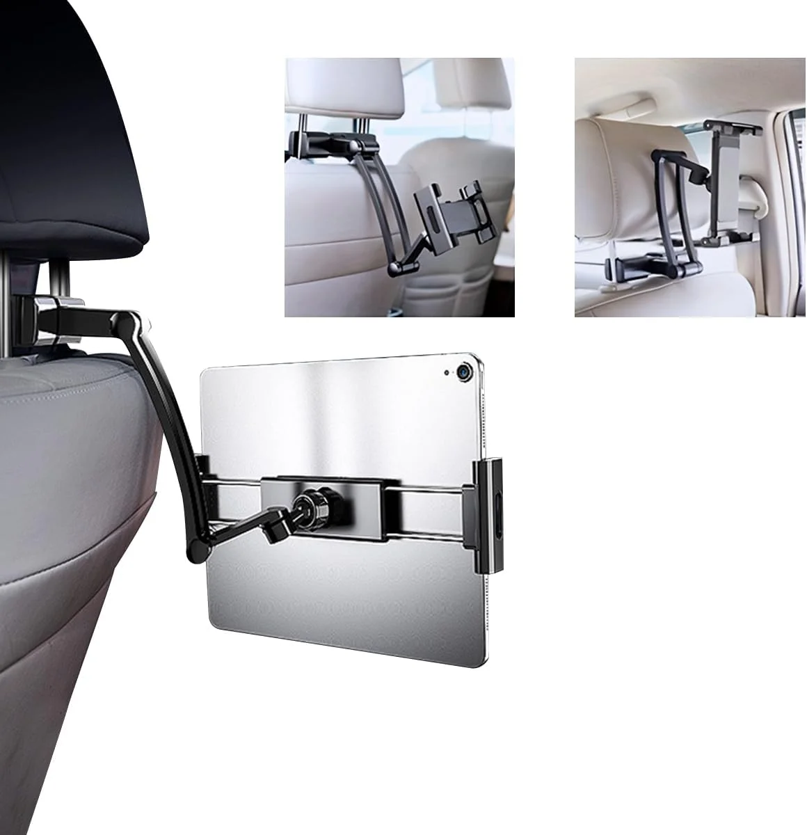 نگهدارنده تبلت خودرو ELEPHANTBOAT® برای صندلی عقب با قابلیت چرخش 360 درجه، پایه آلومینیومی جمع شونده، گیره فنری جهانی، پایه قابل تنظیم و پایدار برای آیپد پرو/ایر/مینی گلکسی تب کیندل، مناسب برای تبلت های 4.7-13 اینچی