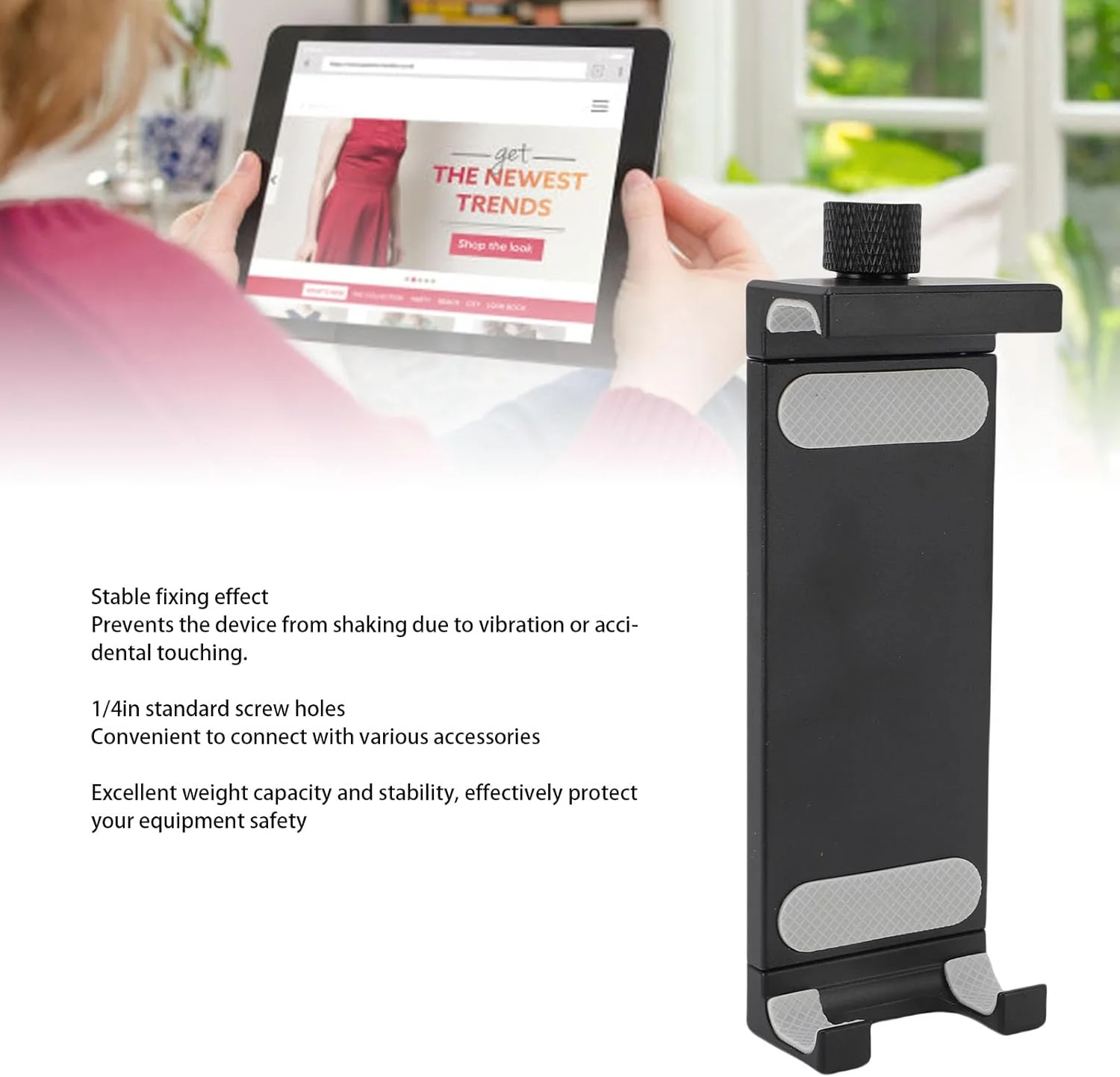 پایه تبلت قابل تنظیم Elprico با سوراخ پیچ 1/4 اینچی، گیره/نگهدارنده فلزی 120-250 میلی‌متری برای پخش زنده، کنفرانس ویدیویی و سلفی