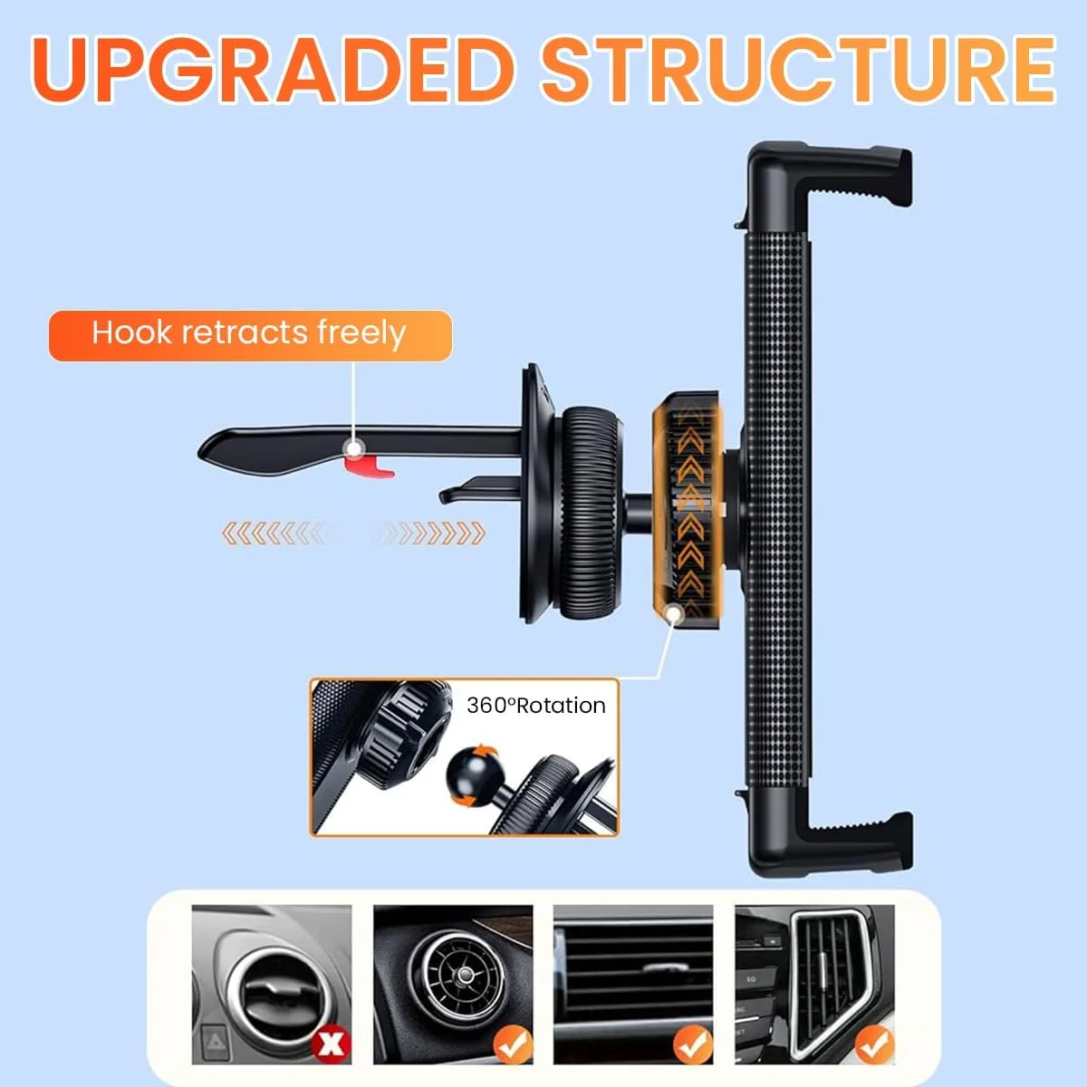 نگهدارنده تبلت ELEPHANTBOAT® برای خودرو، پایه نگهدارنده تبلت و تلفن چرخشی 360 درجه، پایه دریچه هوا قابل تنظیم سازگار با دستگاه های 6-15 اینچی