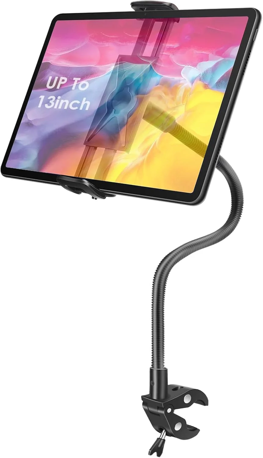 نگهدارنده تبلت تردمیل EEEKit، گیره پایه گردن غازی فرمان دوچرخه برای دستگاه های 4.7-13 اینچی، برای دوچرخه ثابت، دوچرخه ورزشی و تجهیزات تمرینی