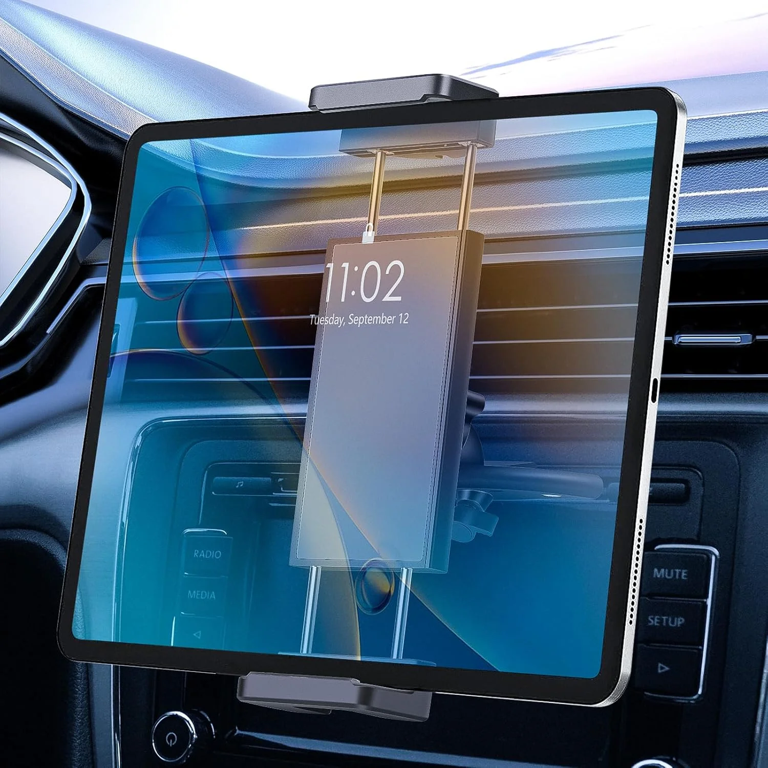 پایه نگهدارنده تبلت و گوشی موبایل داخل خودرو EEEKit مدل 2 در 1، قابل نصب در شیار CD، چرخش 360 درجه، مناسب برای دستگاه های 4 تا 11 اینچی، مشکی