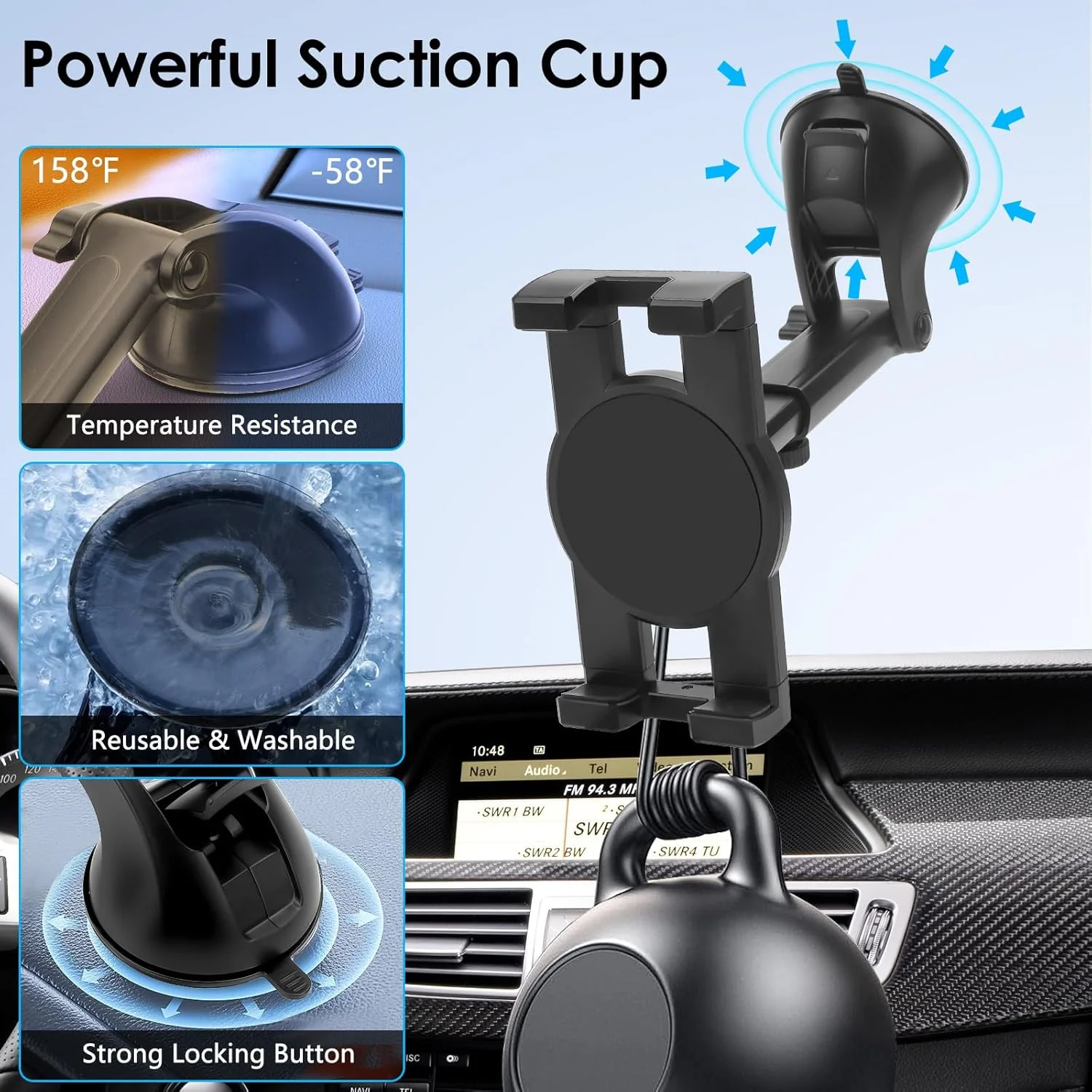 پایه نگهدارنده گوشی خودرو EEEKit، با قابلیت چرخش 360 درجه، پایه مکنده تبلت برای داشبورد و شیشه جلو، مناسب برای دستگاه های 5.5 تا 11.0 اینچی