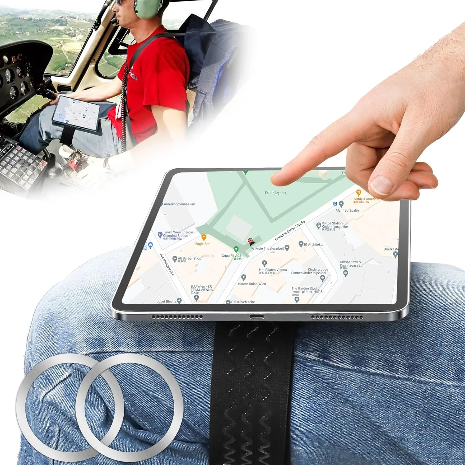 نگهدارنده مغناطیسی تبلت و گوشی EEEKit، پایه تبلت بدون دست برای تخت با بند الاستیک، استند مسافرتی قابل حمل، مشکی