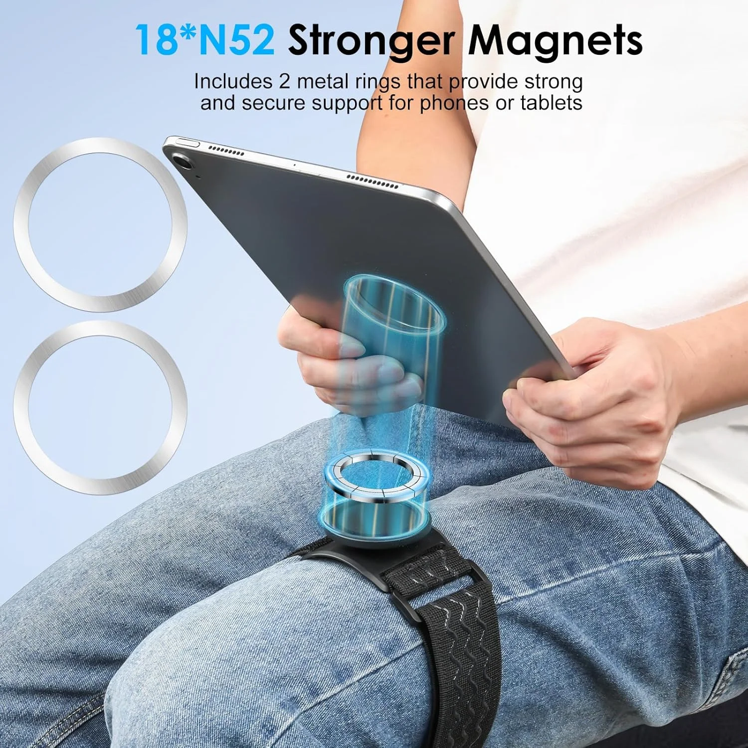 نگهدارنده مغناطیسی تبلت و گوشی EEEKit، پایه تبلت بدون دست برای تخت با بند الاستیک، استند مسافرتی قابل حمل، مشکی