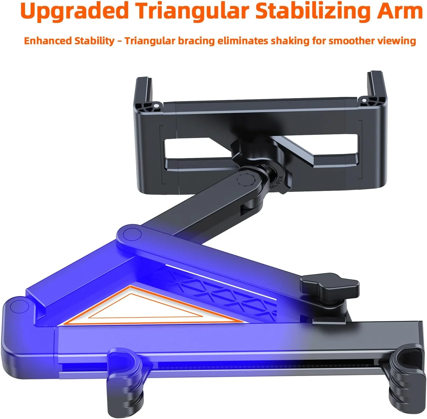 پایه نگهدارنده تبلت و گوشی برای صندلی عقب خودرو، پایه تلسکوپی مثلثی برای دستگاه های 4.7 تا 12.9 اینچی، چرخش 360 درجه، مناسب برای همه، پدهای سیلیکونی ضد لغزش، بازوی قابل تنظیم مخفی شونده