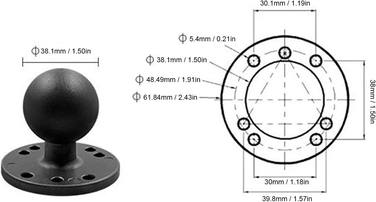 پایه توپی دوبل 1.5 اینچی مقاوم، راه حل نصب چند زاویه ای برای تبلت ها، تلفن های همراه، ماهی یاب