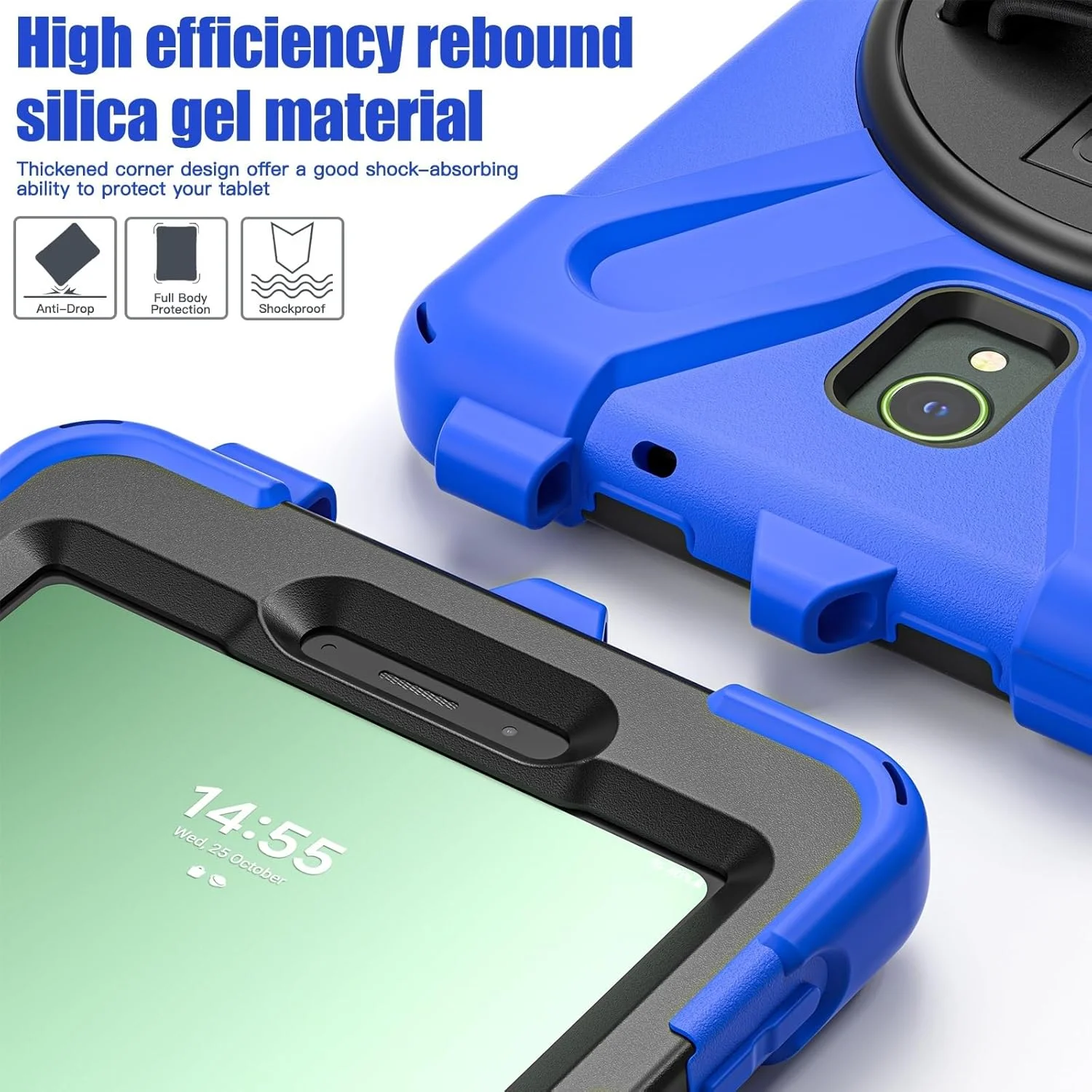 محافظ ضد ضربه و گرد و غبار با قابلیت چرخش 360 درجه و دسته چند منظوره، مدل سه لایه مقاوم در برابر شکستگی سازگار با تبلت سامسونگ گلکسی تب اکتیو 5 سایز 8 اینچ 2024 مدل X306B/X300 (آبی) محافظ ضد ضربه و گرد و غبار با قابلیت چرخش 360 درجه و دسته چند منظوره، مدل سه لایه مقاوم در برابر شکستگی سازگار با تبلت سامسونگ گلکسی تب اکتیو 5 سایز 8 اینچ 2024 مدل X306B/X300 (آبی)