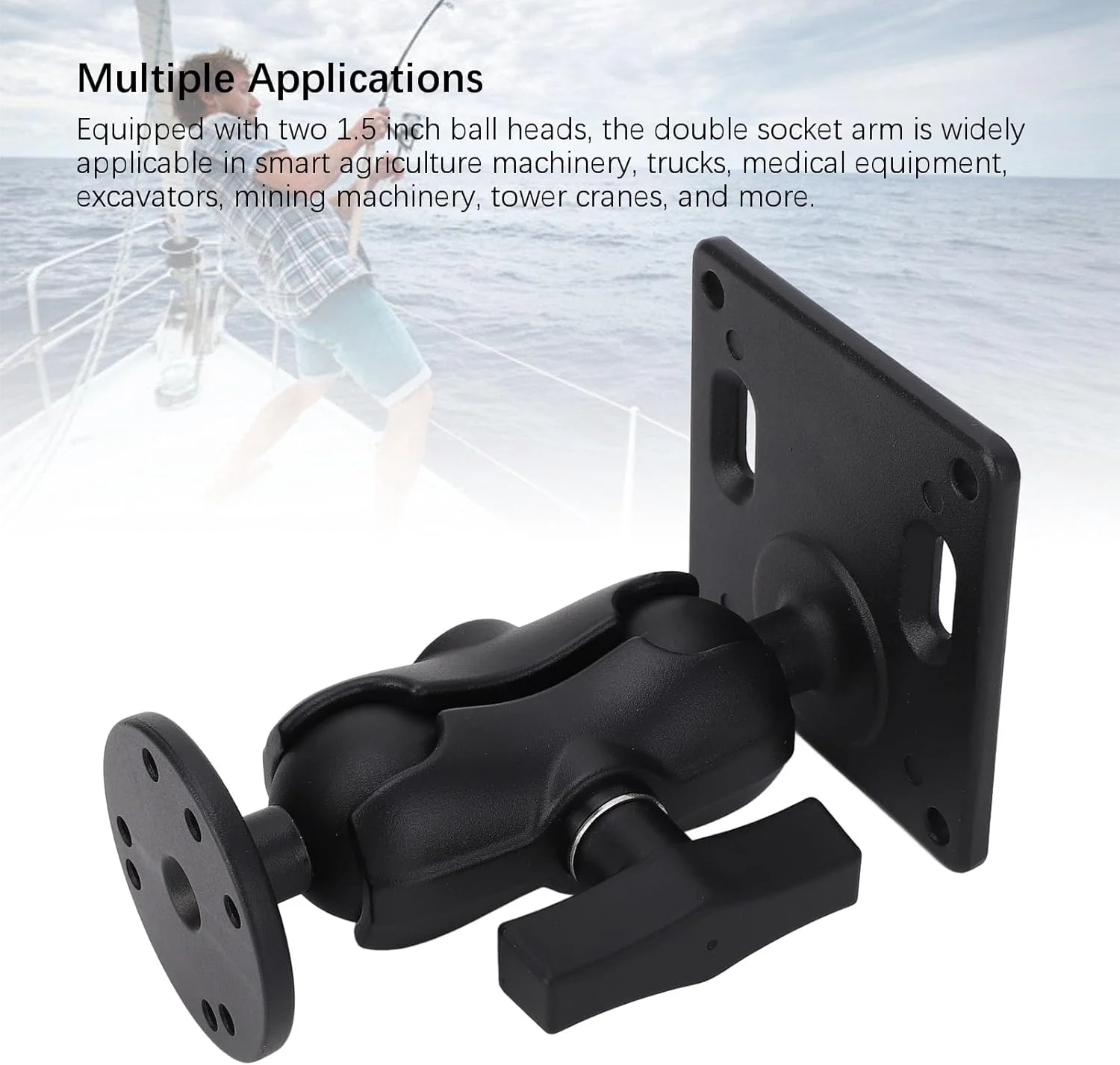 پایه توپی دوبل آلیاژ آلومینیوم با بازوی دوتایی و آداپتور توپی سایز C 1.5 اینچی برای تبلت، تلفن، ماهی یاب