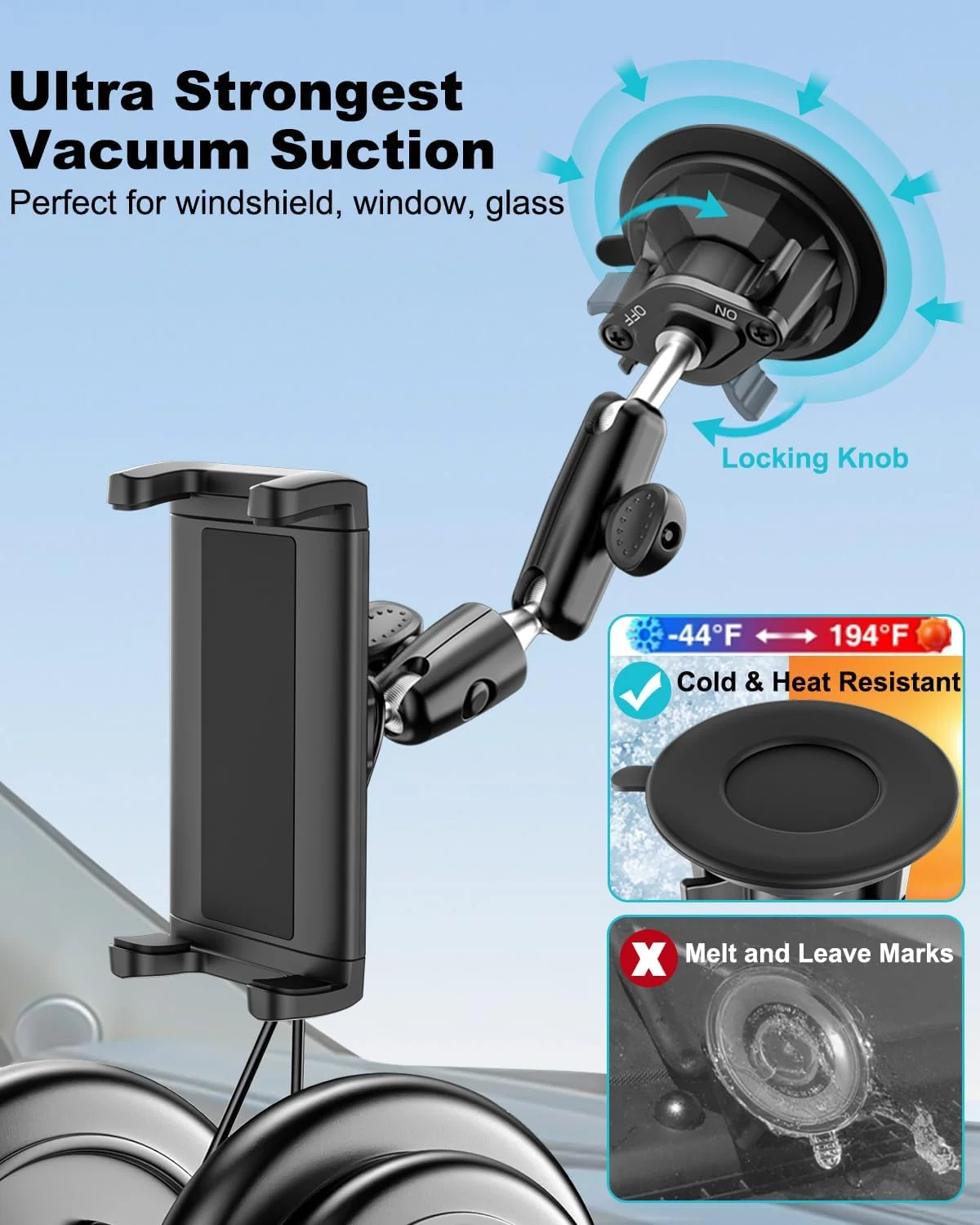 نگهدارنده تبلت تراکتور، پایه تبلت با مکنده قوی برای ماشین آلات کشاورزی، پایه شیشه جلو تراکتور مقاوم برای آیپد پرو ۱۳ ۱۲.۹ ۱۱، آیپد ایر مینی، گلکسی تب، زد فولد، آیفون، دستگاه های ۴-۱۳ اینچی