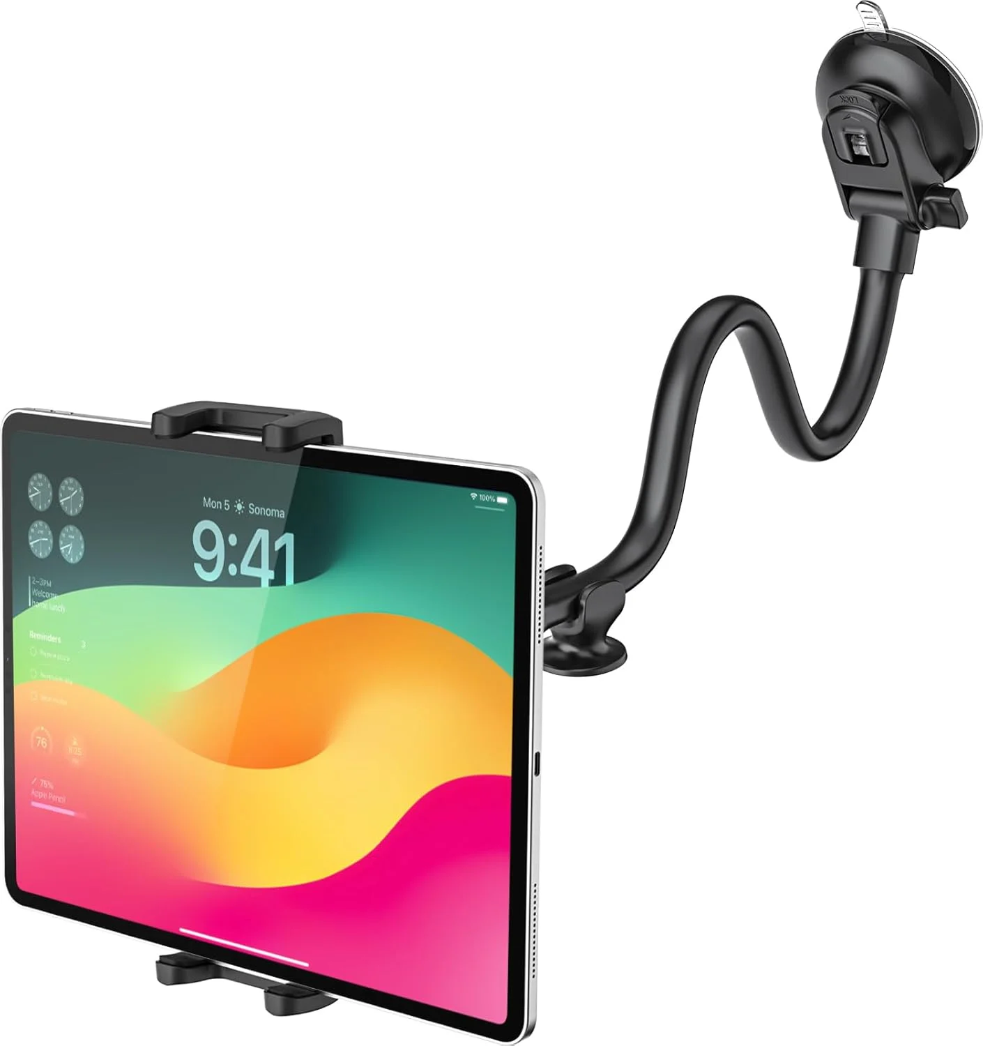 نگهدارنده تبلت برای شیشه جلو/داشبورد خودرو، پایه مکنده تبلت برای کامیون، چرخش 360 درجه و پایه تبلت گردنی انعطاف پذیر برای خودرو مناسب برای آیپد پرو ایر مینی، گلکسی تب، تلفن، تبلت های 4-11 اینچی