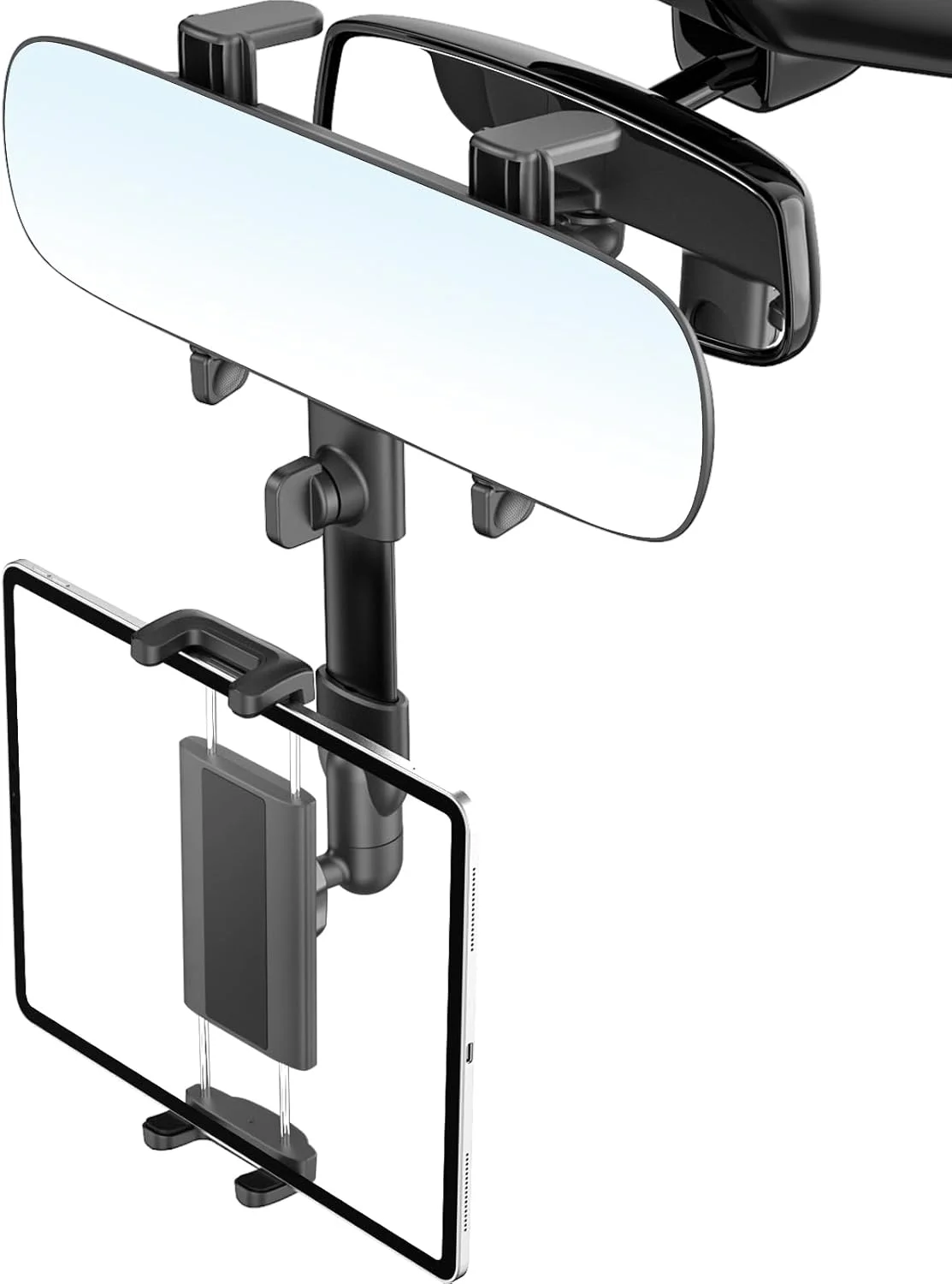 نگهدارنده تبلت خودرو، پایه تبلت آینه عقب با آینه عقب HD، نگهدارنده تلفن آینه عقب چهار شاخه‌ای برای آیپد 10.9، آیپد پرو ایر مینی، گلکسی تب، آیفون، تلفن همراه و تبلت 4-13 اینچی