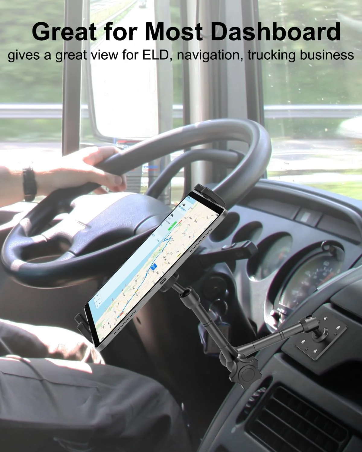 نگهدارنده تبلت سنگین برای کامیون، نگهدارنده تبلت خودرو با پایه دریل و بازوی فلزی قابل تنظیم، پایه داشبورد خودرو RV برای آیپد پرو 12.9 ایر مینی، گلکسی تب، زد فولد، آیفون، دستگاه های 4-13 اینچی