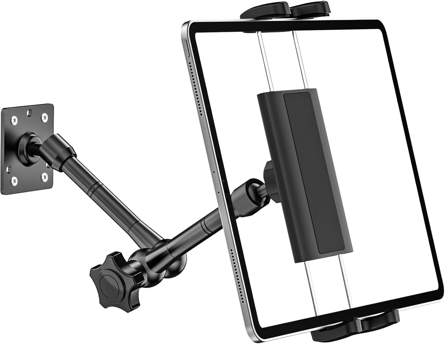 پایه دیواری تبلت برای تبلت های 4 تا 13 اینچی، [بازوی فلزی انعطاف پذیر] پایه دریل دار دیواری آیپد برای انبار/خانه/باشگاه، پایه دیواری آیپد برای آیپد پرو 12.9 ایر مینی، گلکسی تب/زد فولد، تلفن همراه