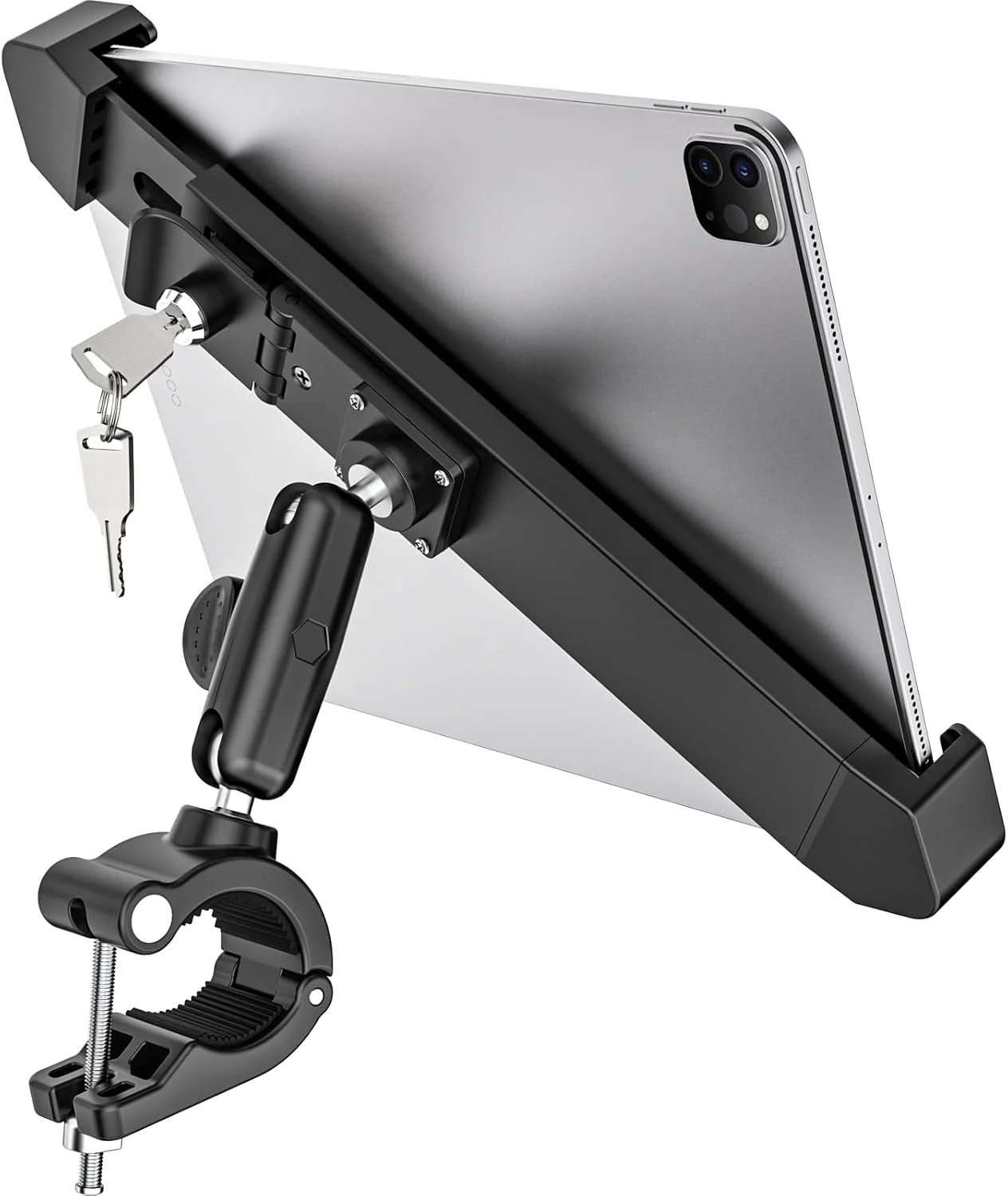 نگهدارنده تبلت قفل دار برای موتور سیکلت، پایه نگهدارنده تبلت دوچرخه مقاوم با قفل و کلید، گیره دوچرخه برقی قابل تنظیم 360 درجه برای آیپد پرو 11 ایر مینی، تب، دستگاه های 7-11 اینچی