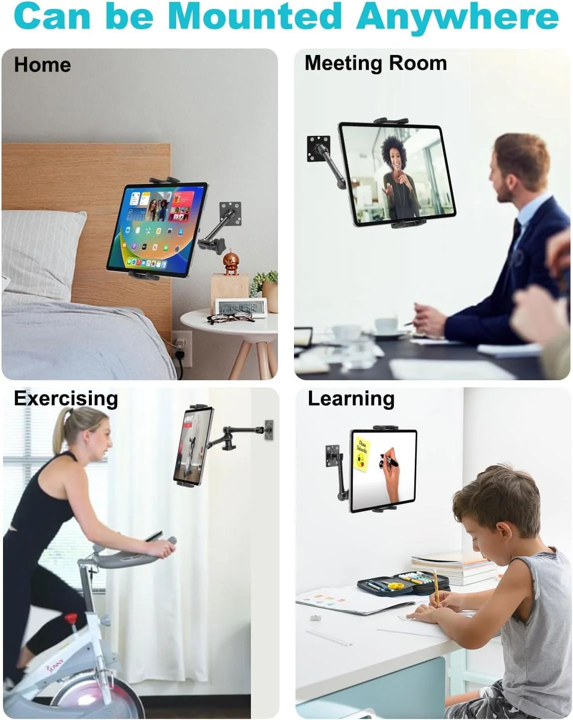 پایه دیواری تبلت برای تبلت های 4 تا 13 اینچی، [بازوی فلزی انعطاف پذیر] پایه دریل دار دیواری آیپد برای انبار/خانه/باشگاه، پایه دیواری آیپد برای آیپد پرو 12.9 ایر مینی، گلکسی تب/زد فولد، تلفن همراه