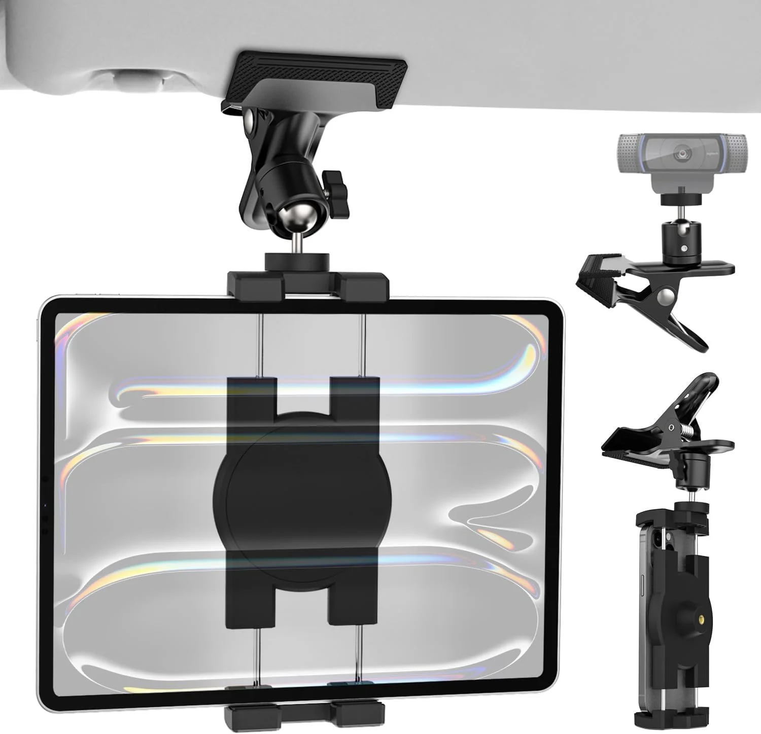 نگهدارنده تبلت آفتابگیر خودرو، گیره فلزی برای کامیون، پایه نگهدارنده گوشی با قابلیت چرخش 360 درجه و پیچ 1/4 اینچی، مناسب برای آیپد پرو ایر مینی، گلکسی تب، آیفون، دوربین، تبلت های 4-11 اینچی