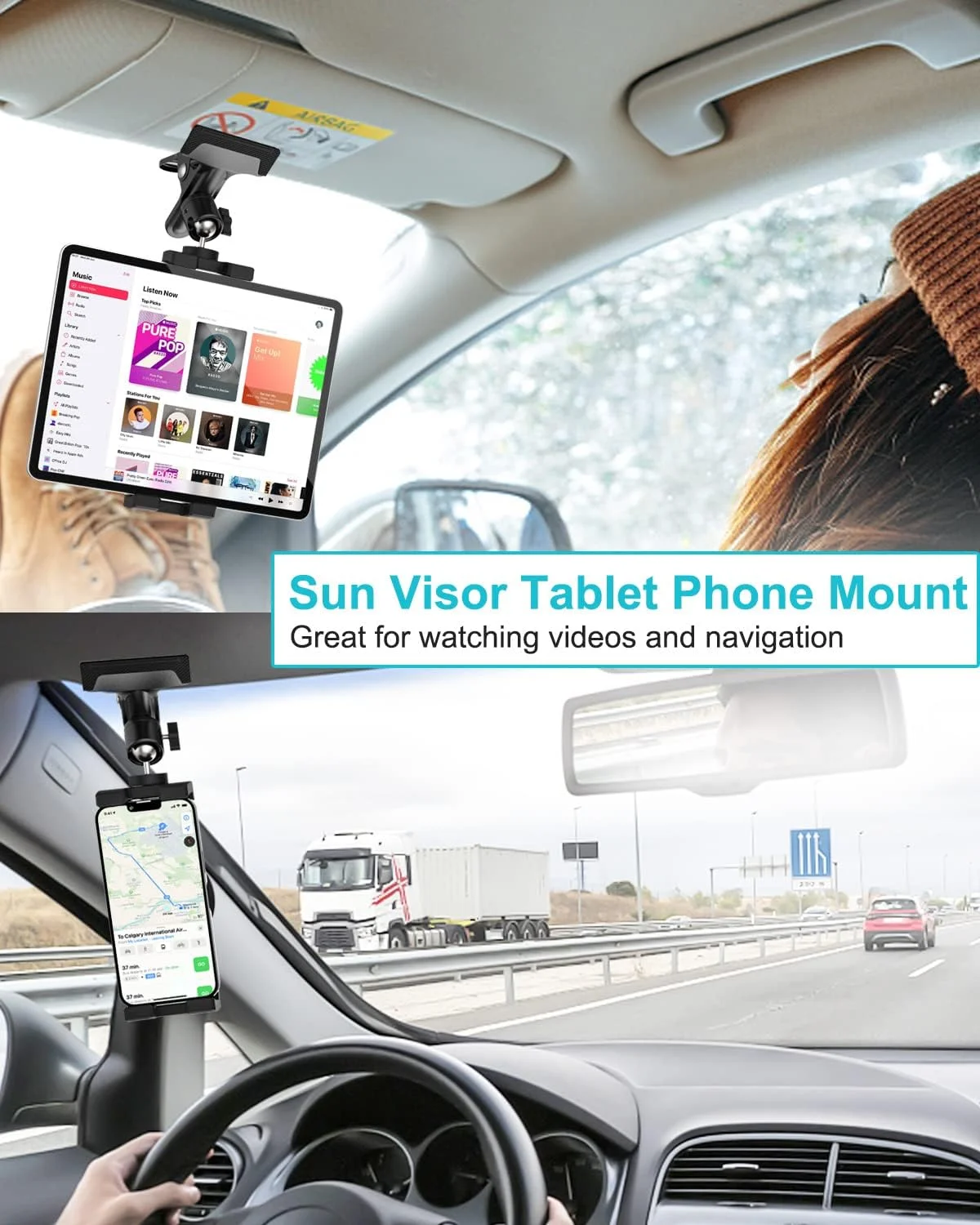 نگهدارنده تبلت آفتابگیر خودرو، گیره فلزی برای کامیون، پایه نگهدارنده گوشی با قابلیت چرخش 360 درجه و پیچ 1/4 اینچی، مناسب برای آیپد پرو ایر مینی، گلکسی تب، آیفون، دوربین، تبلت های 4-11 اینچی