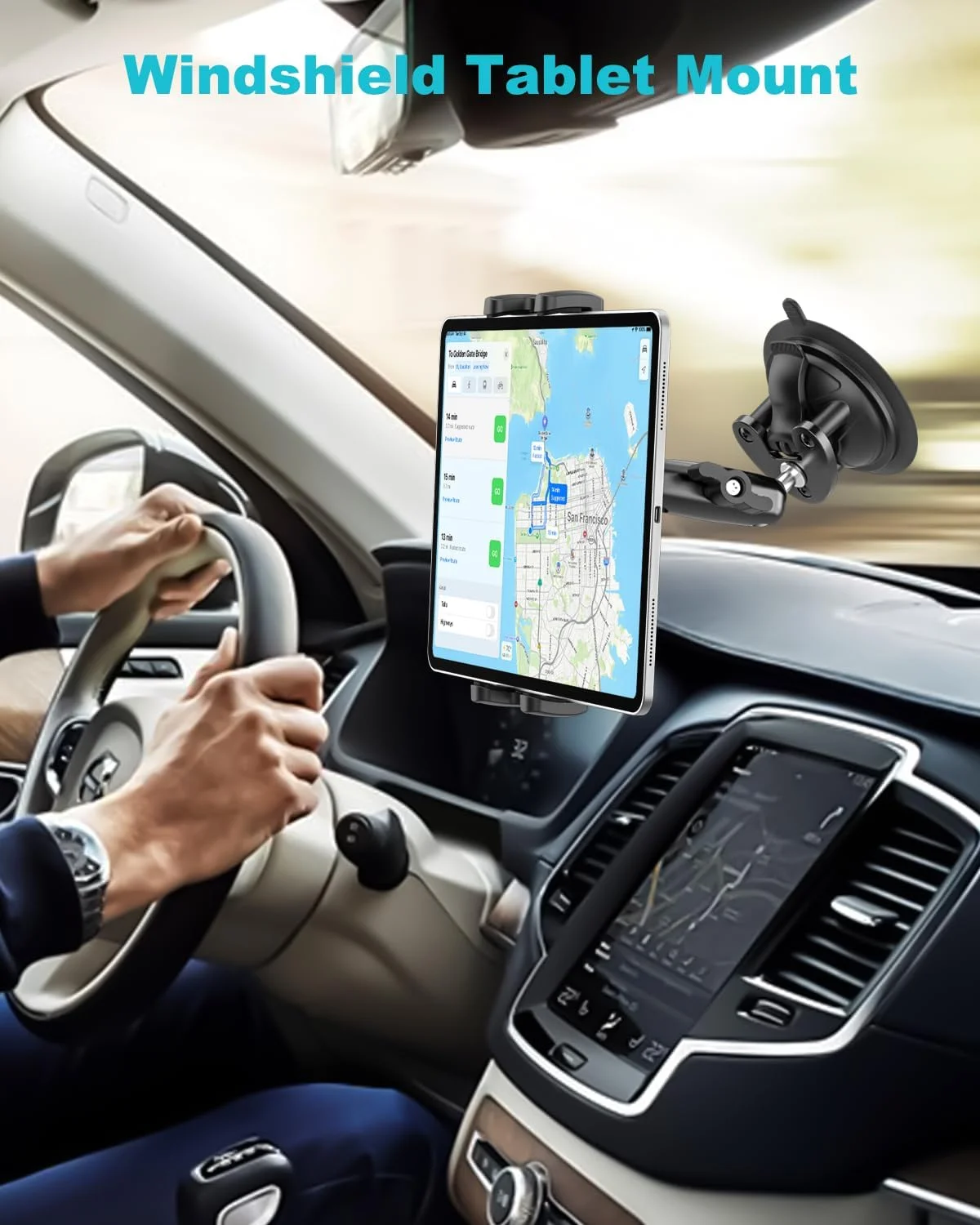 پایه تبلت شیشه جلو خودرو، پایه مکنده تبلت با قدرت بالا، پایه پنجره کامیون با قابلیت تنظیم 360 درجه برای آیپد پرو 13 12.9 11، آیپد ایر مینی، گلکسی تب، آیفون، دستگاه 4-13 اینچی
