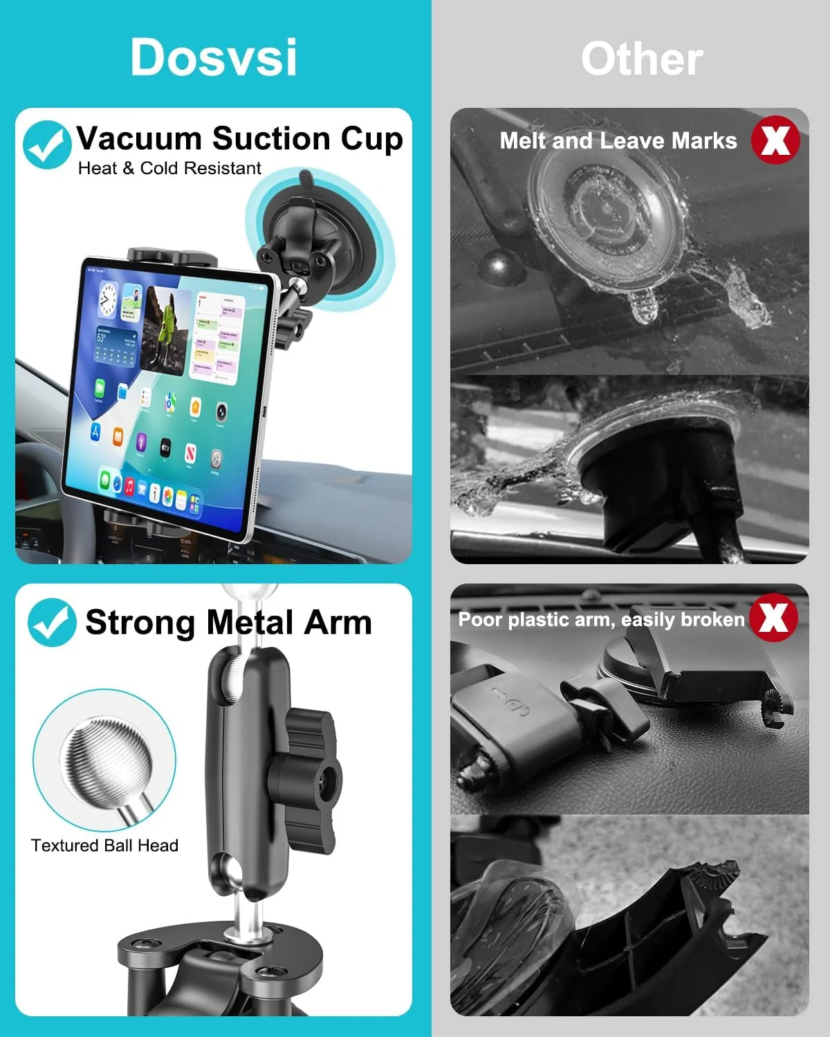 پایه تبلت شیشه جلو خودرو، پایه مکنده تبلت با قدرت بالا، پایه پنجره کامیون با قابلیت تنظیم 360 درجه برای آیپد پرو 13 12.9 11، آیپد ایر مینی، گلکسی تب، آیفون، دستگاه 4-13 اینچی