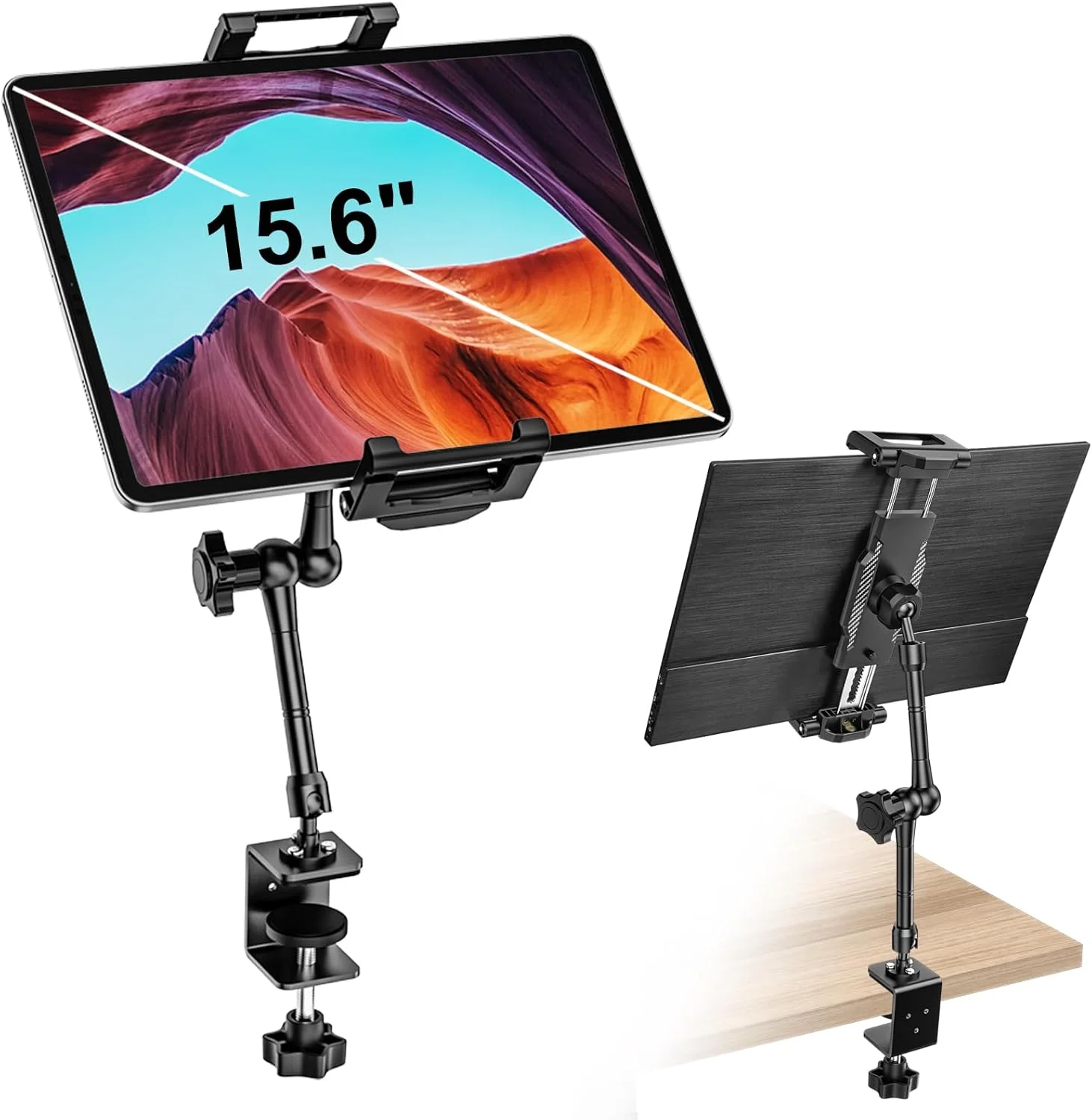 پایه نگهدارنده مانیتور قابل حمل 15.6 اینچی با بازوی جادویی، بازوی فلزی قابل تنظیم، براکت مانیتور رومیزی برای صفحه نمایش قابل حمل 15.6 اینچی، آیپد پرو ایر مینی، تب، دستگاه 6.1-15.6 اینچی