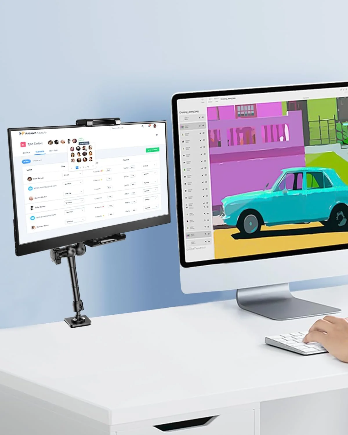 پایه نگهدارنده مانیتور قابل حمل 15.6 اینچی با بازوی جادویی، بازوی فلزی قابل تنظیم، براکت مانیتور رومیزی برای صفحه نمایش قابل حمل 15.6 اینچی، آیپد پرو ایر مینی، تب، دستگاه 6.1-15.6 اینچی