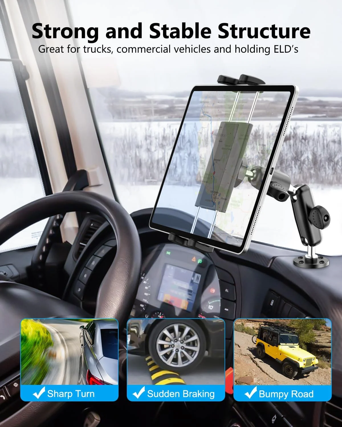 پایه تبلت صنعتی خودرو، پایه تبلت با قابلیت نصب با دریل برای داشبورد خودرو، پایه تبلت کامیون با قابلیت تنظیم 360 درجه برای آیپد پرو ایر مینی، آیپد 10.9، گلکسی تب A9 S9، آیفون، تبلت های 4-13 اینچی