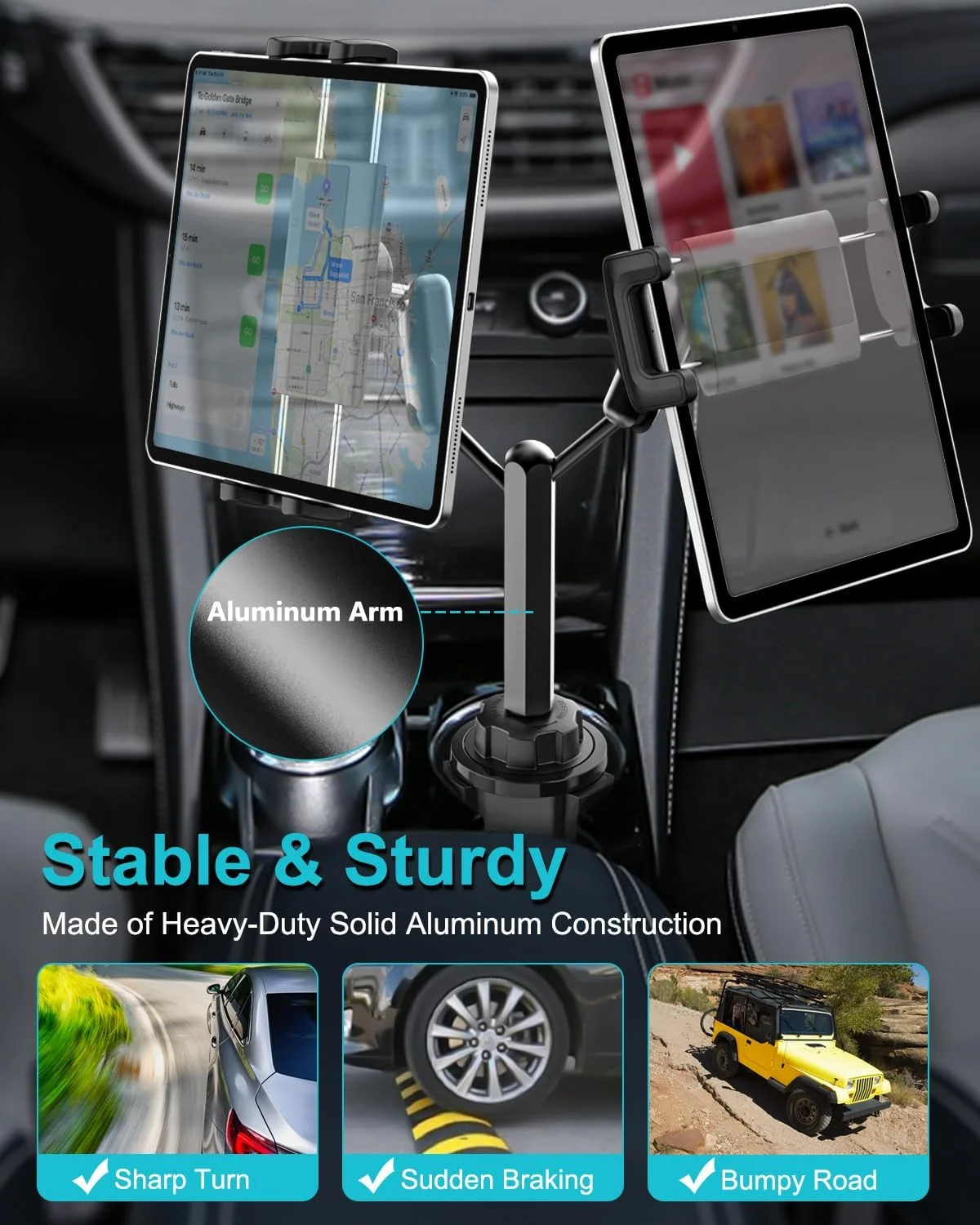 نگهدارنده تبلت دوگانه سنگین برای خودرو، کامیون، پایه نگهدارنده وسیله نقلیه، سازگار با آیپد