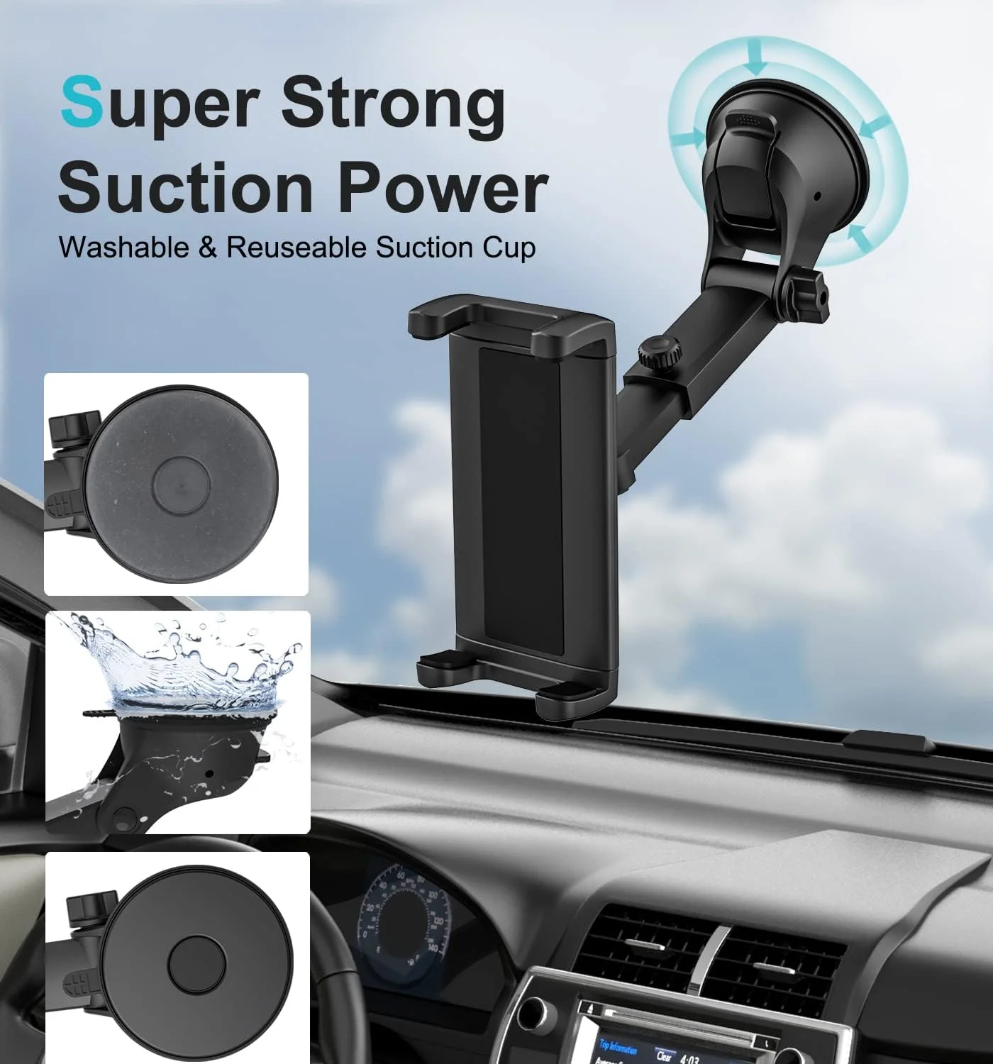 پایه تبلت داشبورد خودرو برای کامیون، نگهدارنده تبلت [بازوی تلسکوپی] با مکنده فوق العاده، پایه شیشه جلو داشبورد خودرو برای آیپد پرو 12.9 مینی ایر، گلکسی تب، زد فولد، آیفون، تبلت های 4-13 اینچی