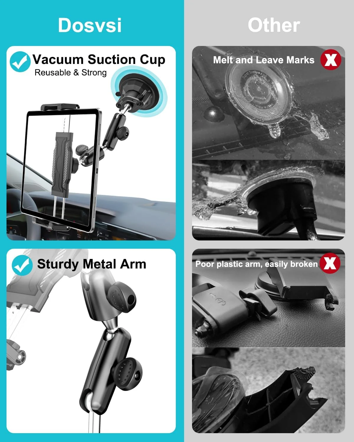 پایه تبلت داشبوردی خودرو، پایه نگهدارنده تبلت با مکنده فوق العاده قوی برای کامیون، شیشه جلوی خودروهای سنگین مناسب برای آیپد پرو 12.9 ایر مینی، گلکسی تب، آیفون، دستگاه های 6.1-15.6 اینچی