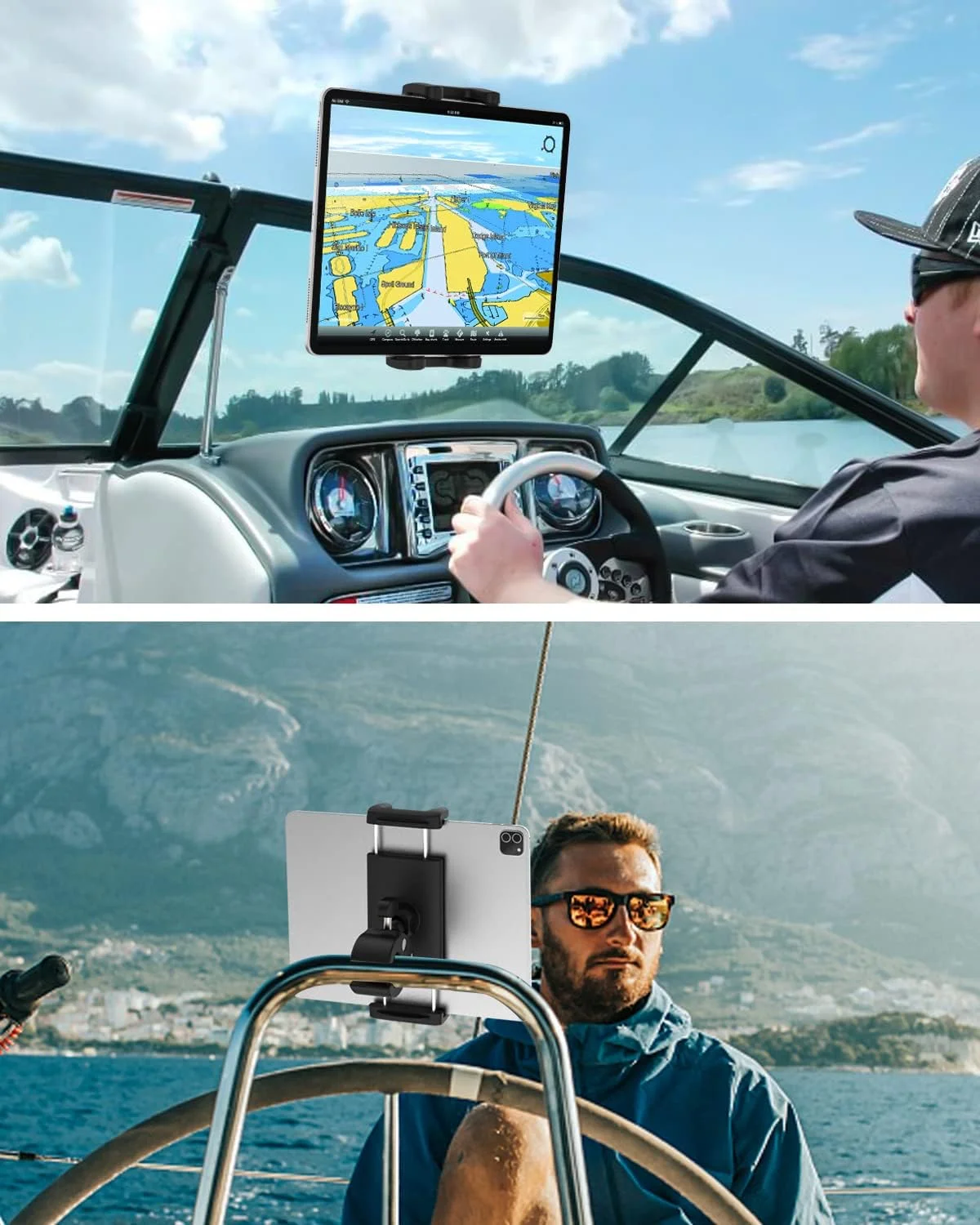 نگهدارنده تبلت برای سکان قایق، پایه نگهدارنده تبلت دریایی با قابلیت تنظیم 360 درجه، گیره نگهدارنده گوشی برای میله قایق بادبانی، پایه گیره میله ای برای iPad Pro Air Mini، Tab/Z Fold، iPhone، تبلت های 4-13 اینچی