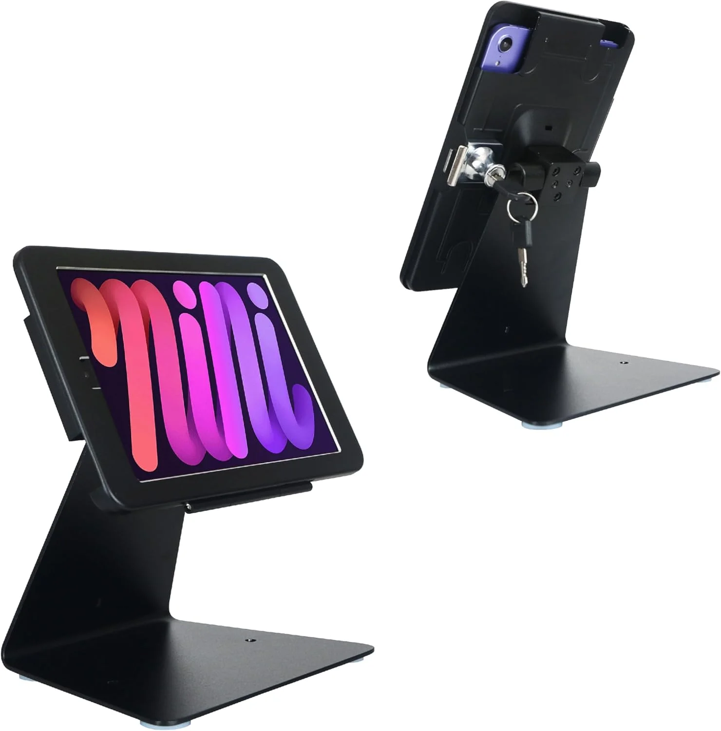 پایه نگهدارنده کیوسک امنیتی ضد سرقت رومیزی برای آیپد مینی نسل 6 و 7 (8.3 اینچی)، با قفل و کلید، چرخش 360 درجه و طراحی افقی یا عمودی (مشکی)