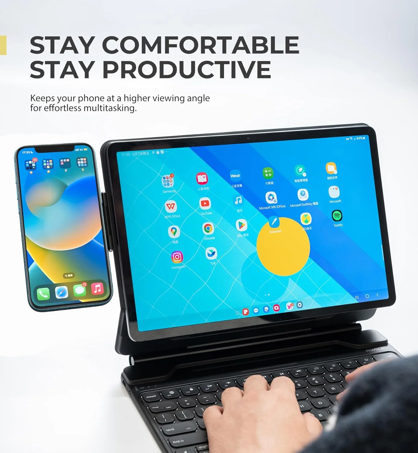 نگهدارنده مغناطیسی گوشی Dexnor برای کیبورد جادویی، سازگار با گوشی های مگ سیف و غیر مگ سیف، پایه تاشو باریک و قابل حمل برای افزایش بهره وری، مناسب برای کاورهای کیبورد مغناطیسی آیپد/سامسونگ - مشکی