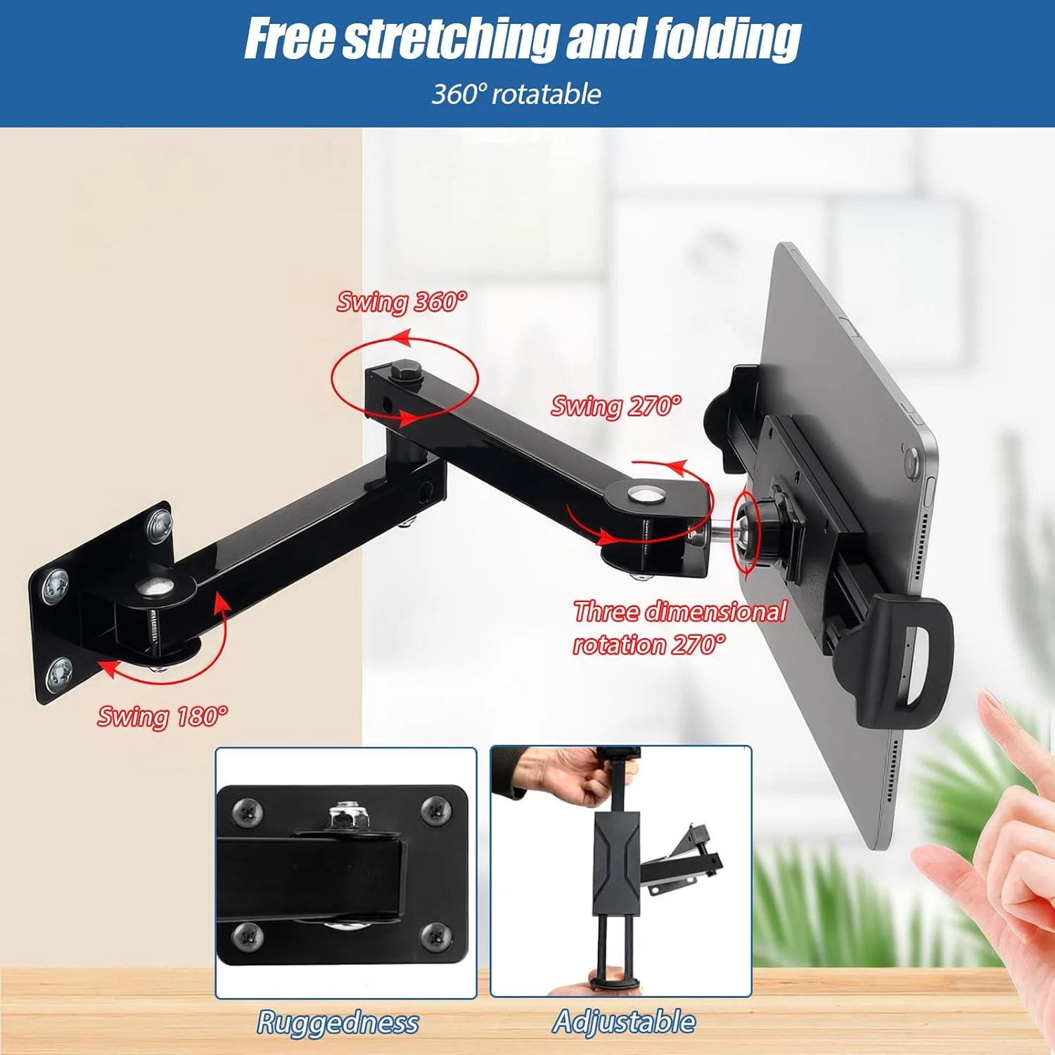 نگهدارنده دیواری تبلت DEECOZY، نگهدارنده دیواری آیپد آلومینیومی با بازوی بلند، نگهدارنده دیواری تبلت با بازوی قابل تنظیم با قابلیت چرخش 360 درجه، سازگار با تبلت ها و تلفن های 4.7 تا 13 اینچی نگهدارنده دیواری تبلت DEECOZY، نگهدارنده دیواری آیپد آلومینیومی با بازوی بلند، نگهدارنده دیواری تبلت با بازوی قابل تنظیم با قابلیت چرخش 360 درجه، سازگار با تبلت ها و تلفن های 4.7 تا 13 اینچی