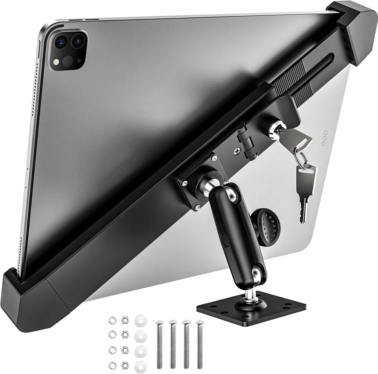 نگهدارنده تبلت ضد سرقت برای خودرو، نگهدارنده تبلت مستحکم داشبورد برای کامیون، پایه تبلت با قفل ایمنی و زاویه چرخش 360 درجه برای خودرو ELD/ون/وسایل نقلیه، مناسب برای آیپد پرو 12.9 11 ایر 13، دستگاه های 9-14 اینچی