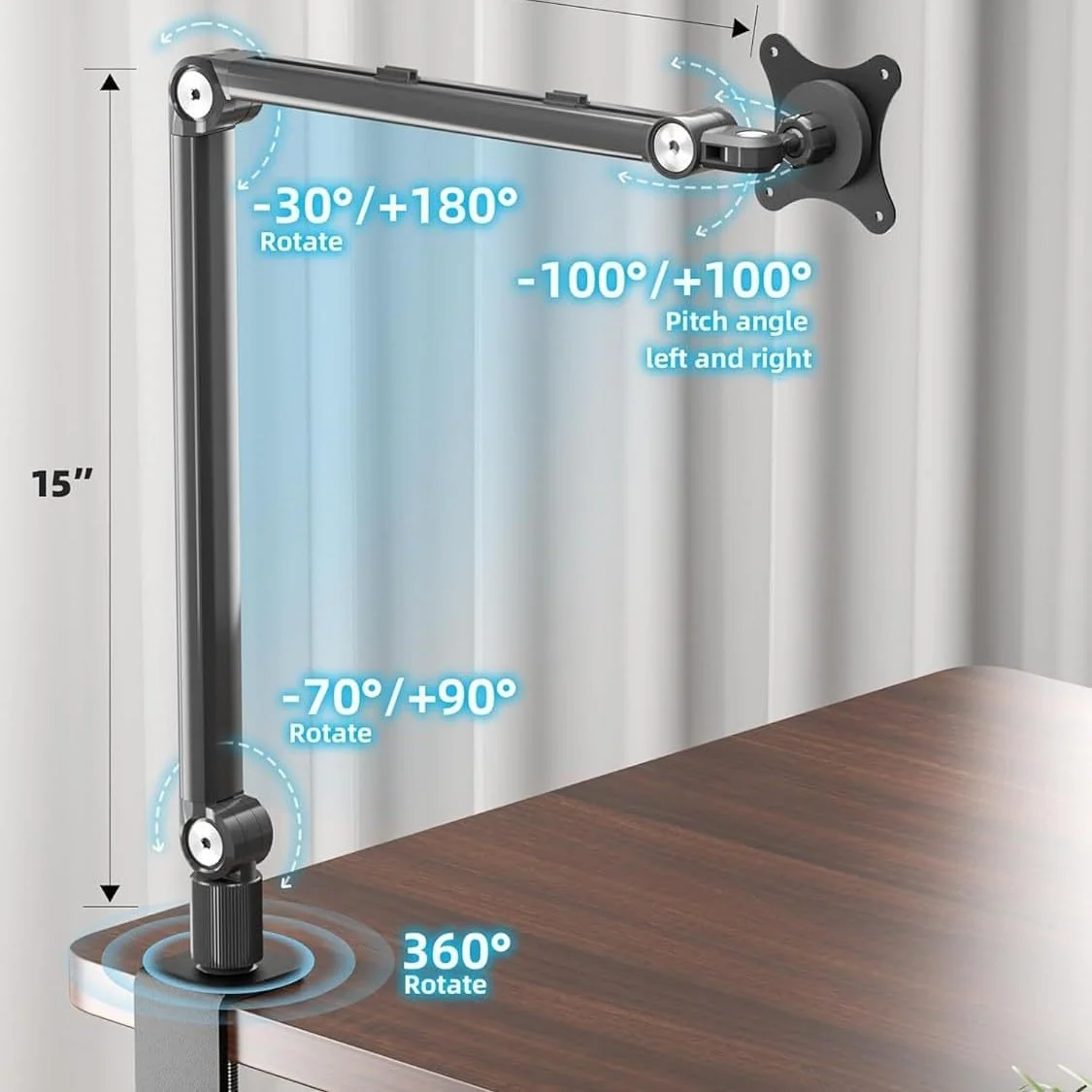 گیره رومیزی مانیتور مغناطیسی قوی DL&3UP - پایه VESA 75 میلی‌متری برای صفحه‌نمایش‌های 4.7 تا 18.5 اینچی، بازوی نگهدارنده تبلت با قابلیت چرخش 360 درجه با آلیاژ آلومینیوم درجه یک