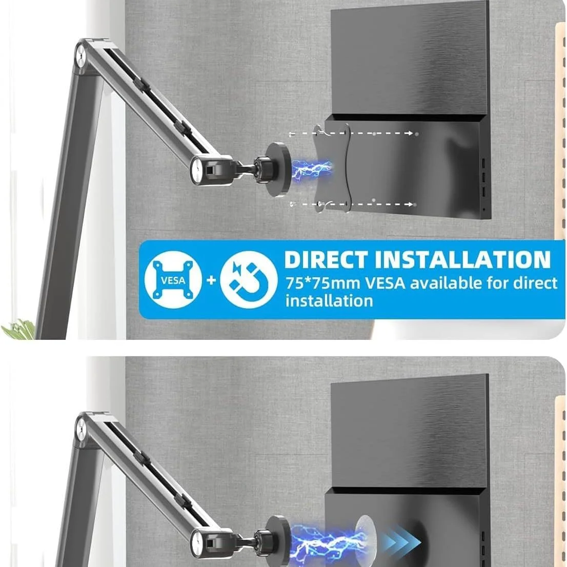 گیره رومیزی مانیتور مغناطیسی قوی DL&3UP - پایه VESA 75 میلی‌متری برای صفحه‌نمایش‌های 4.7 تا 18.5 اینچی، بازوی نگهدارنده تبلت با قابلیت چرخش 360 درجه با آلیاژ آلومینیوم درجه یک