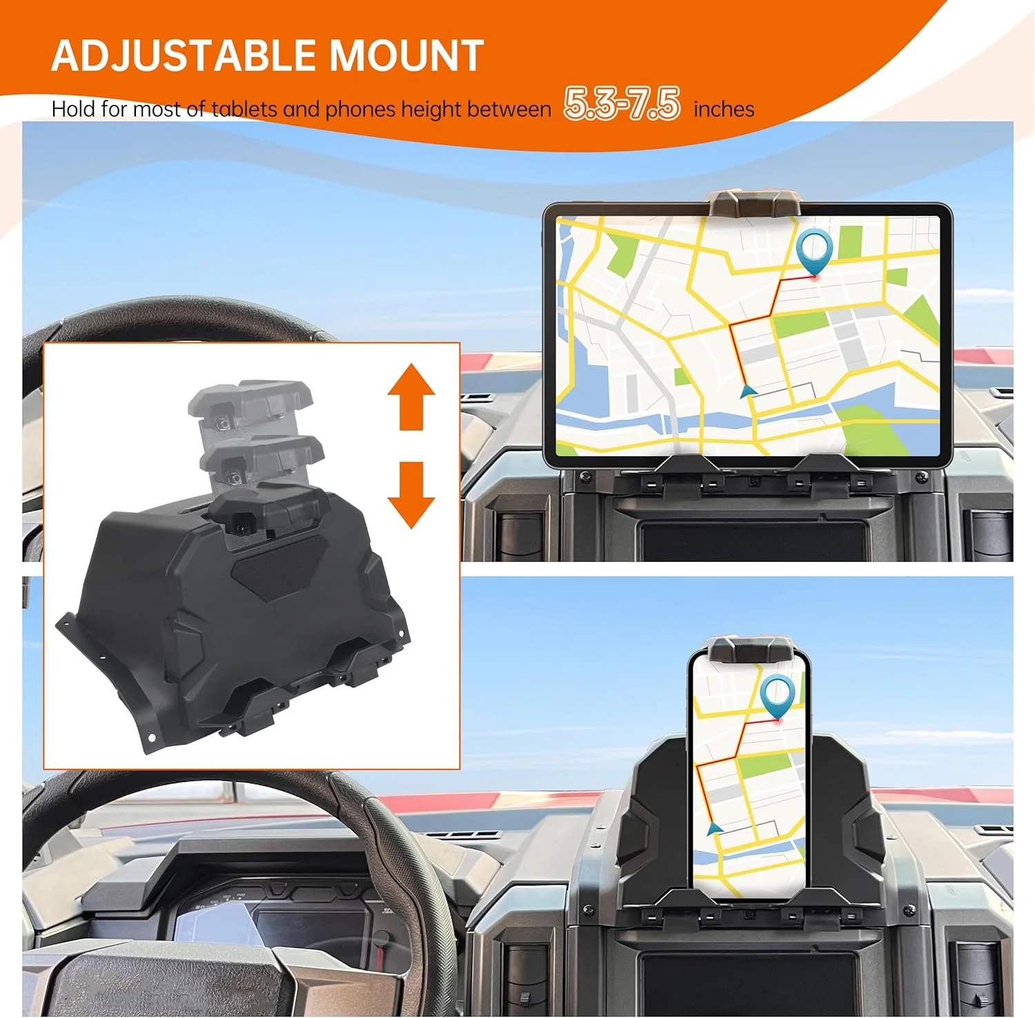 نگهدارنده تبلت و تلفن برای Xpedition XP/ADV 2024+، پایه نگهدارنده GPS دستگاه الکترونیکی با جعبه ذخیره سازی اضافی سازگار با Polaris Xpedition XP XP5/ ADV ADV5 2024+ لوازم جانبی