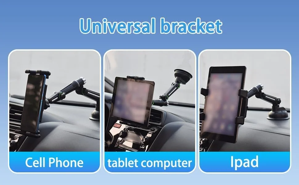 نگهدارنده تبلت برای داشبورد خودرو، نگهدارنده قابل تنظیم تبلت و تلفن هوشمند، مناسب برای همه خودروها، چرخش گردان برای دید بهینه، پایه تلفن تاشو، چرخش پایدار، مشکی