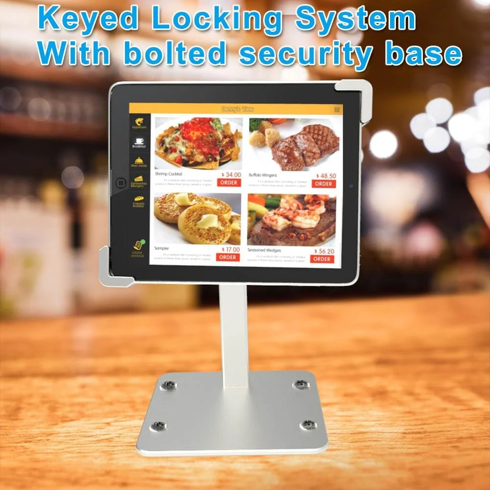 پایه رومیزی ضد سرقت کیوسک برای تبلت های 7 تا 11 اینچی، پایه تبلت تجاری POS آلومینیومی سنگین با چرخش 360 درجه و قفل امنیتی، سازگار با آیپد نسل 10، 9، 8، آیپد 10.9، 10.2، 9.7