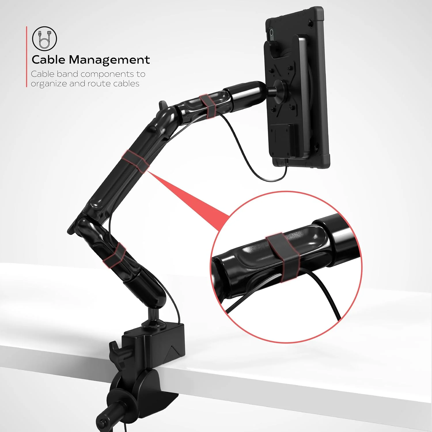 پایه گیره ای CTA Digital برای آیپد نسل 10 - پایه گیره ای انعطاف پذیر با قاب شارژ القایی بی سیم برای میزها - میله ها - آیپد نسل 10 10.9 اینچی و موارد دیگر - مشکی (PAD-CFCICCS)