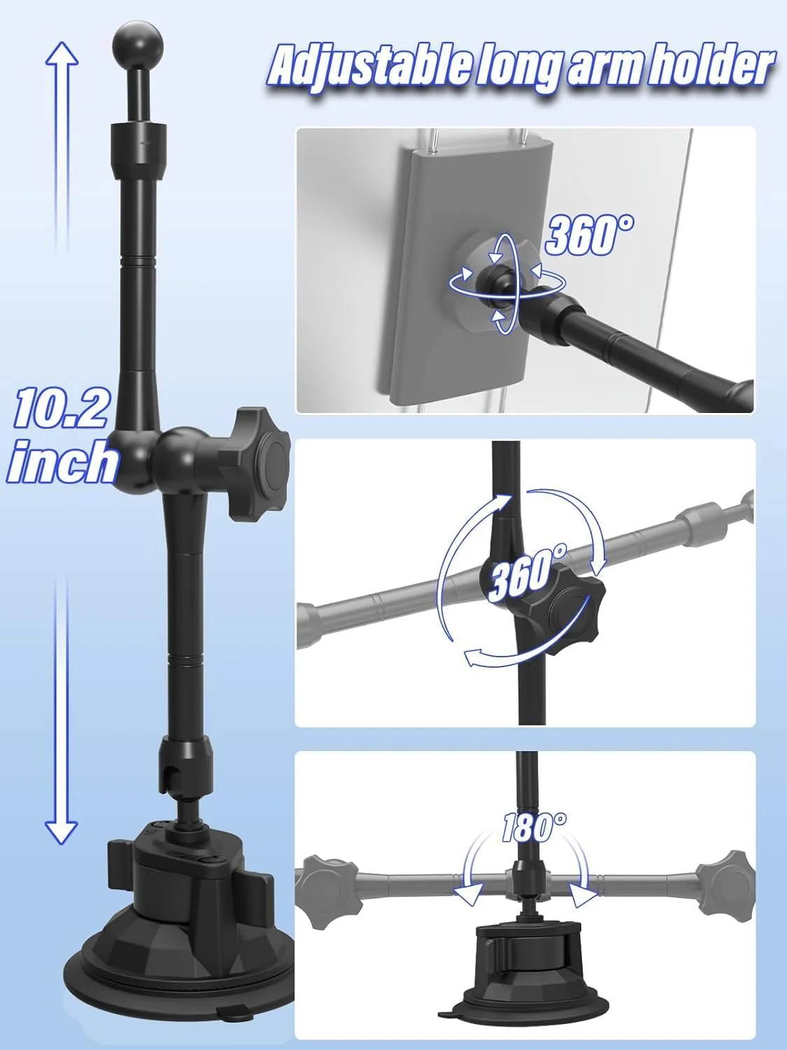 نگهدارنده تبلت شیشه جلوی خودرو فلزی Charchendo با بازوی آلیاژ آلومینیوم 10.43 اینچی، پایه مکنده قابل تنظیم 360 درجه جهانی مناسب برای آیپد پرو/ایر/مینی 4-13 اینچی، آیفون های Galaxy Z Fold