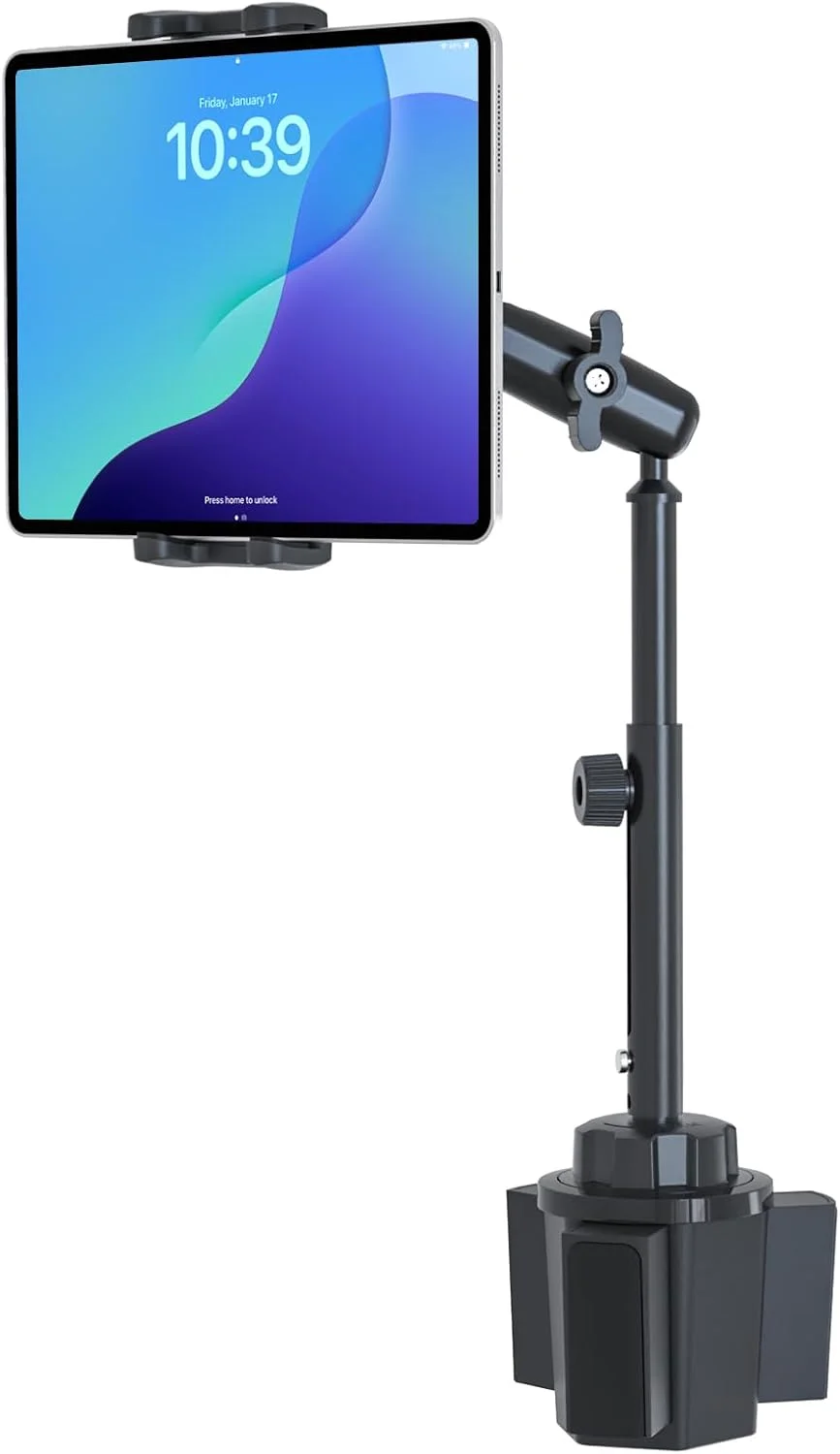 پایه تبلت داخل خودرو، نگهدارنده فنجانی با بازوی فلزی قابل تنظیم ارتفاع، گیره تبلت جهانی برای آیپد پرو ایر مینی 4 تا 13 اینچی، تلفن، گلکسی زد فولد، فایر اچ دی