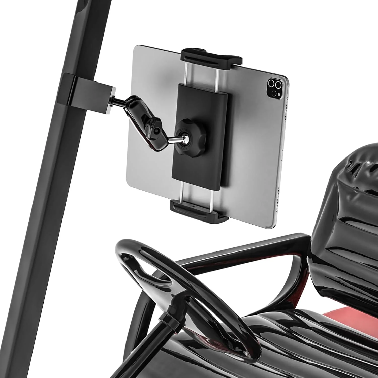 پایه نگهدارنده تبلت مناسب لوله مربعی، هولدر فلزی تبلت گلف کارت سازگار با Yamaha/Club Car/EZGO، پایه تبلت گلف کارت با بازوی قابل تنظیم برای آیپد پرو 12.9 ایر مینی، گلکسی، آیفون، همه دستگاه های 4 تا 13 اینچی