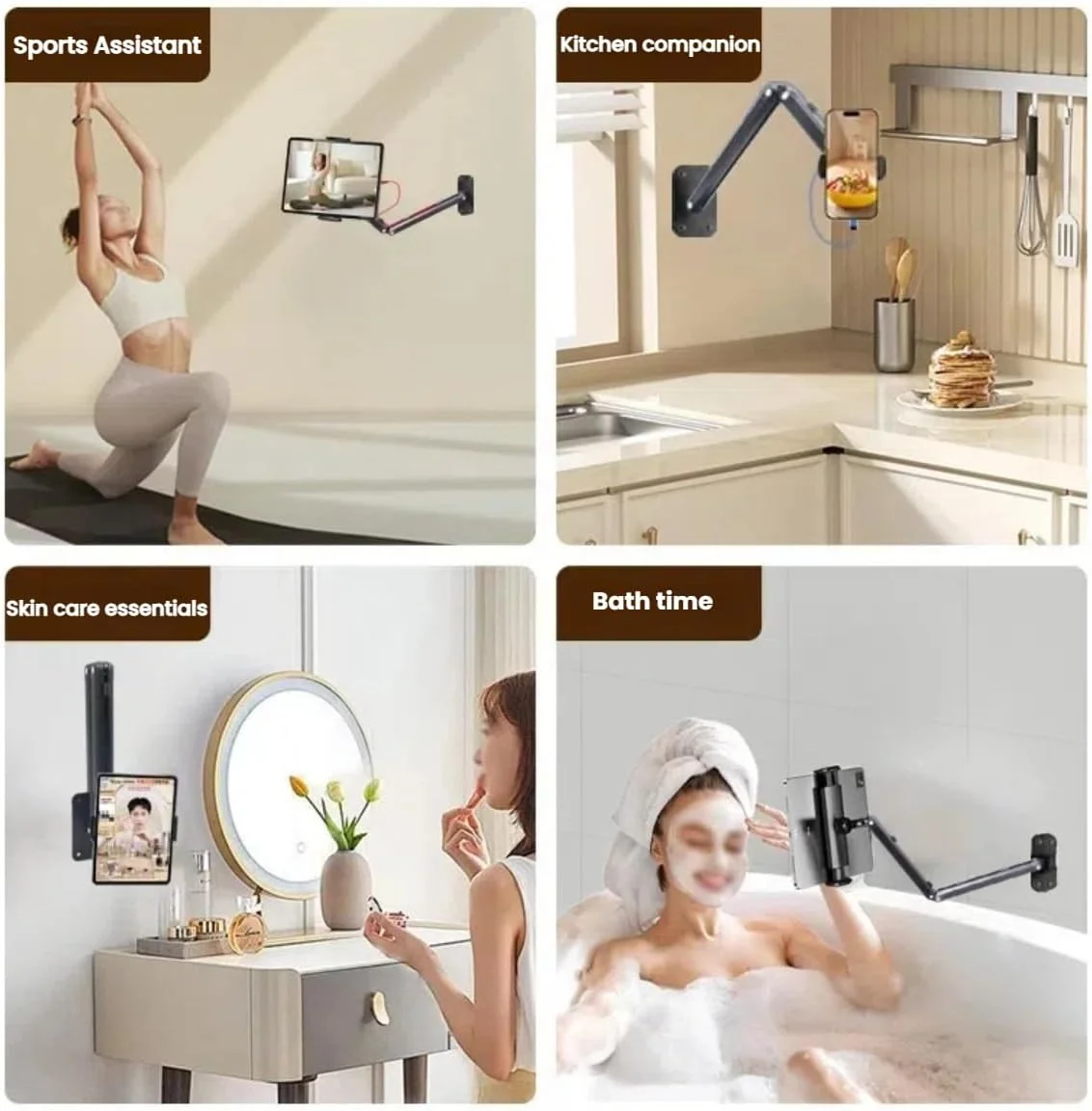 نگهدارنده دیواری تبلت Chapter Seven، بازوی چرخشی دیواری تبلت آلومینیومی قابل تنظیم و افزایش طول، مناسب برای آیپد پرو ایر مینی، گلکسی تب و همه تلفن‌ها و تبلت‌های 4.7-13 اینچی