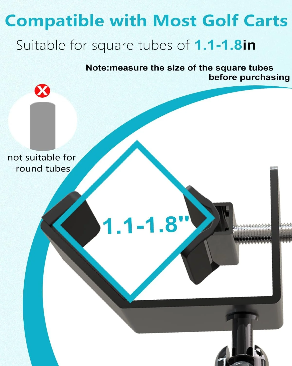 پایه نگهدارنده تبلت مناسب لوله مربعی، هولدر فلزی تبلت گلف کارت سازگار با Yamaha/Club Car/EZGO، پایه تبلت گلف کارت با بازوی قابل تنظیم برای آیپد پرو 12.9 ایر مینی، گلکسی، آیفون، همه دستگاه های 4 تا 13 اینچی