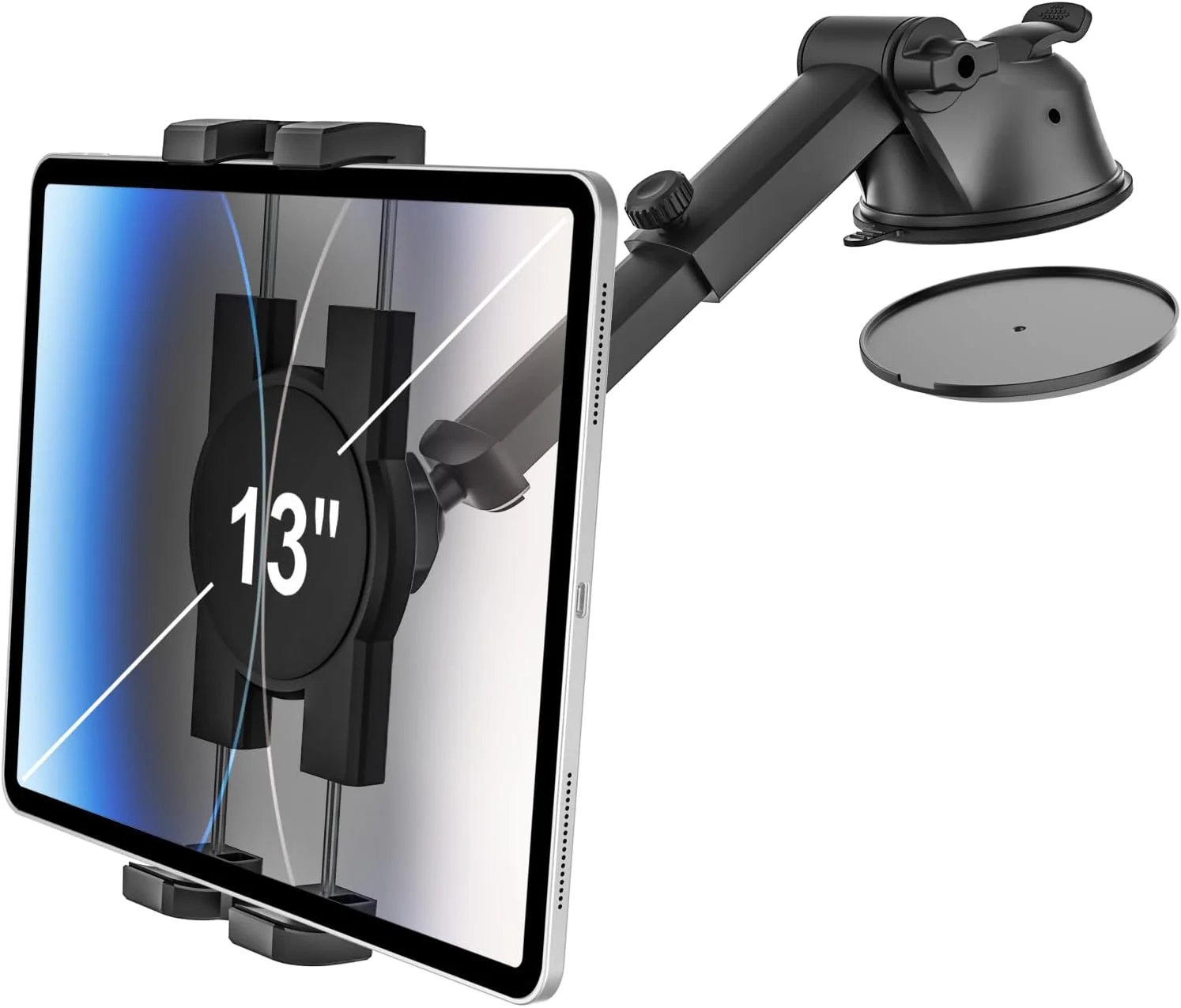 پایه تبلت داشبورد خودرو - نگهدارنده تبلت خودرو برای داشبورد کامیون و شیشه جلو با بازوی تلسکوپی برای دستگاه های 4.7-13 اینچی آیپد پرو، ایر، مینی، گلکسی تب، زد فولد، فایر اچ دی