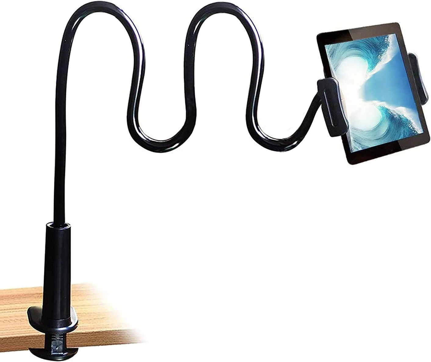 پایه نگهدارنده تبلت و موبایل 2 در 1 گیره دار با بازوی بلند و انعطاف پذیر گردنی، سازگار با آیپد/آیفون X/8/7/6/6s پلاس سامسونگ S8/S7 آمازون کیندل فایر HD و غیره - مشکی