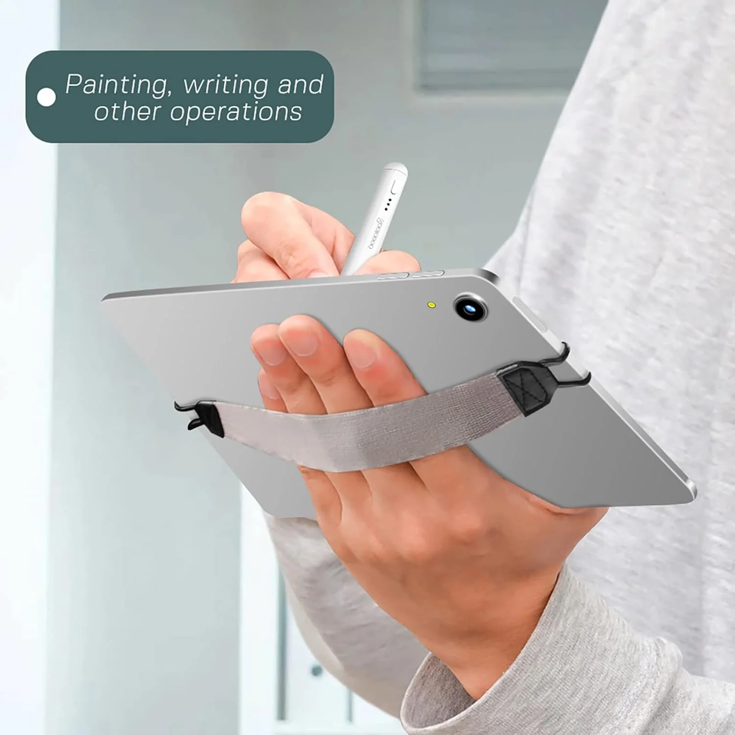 نگهدارنده تبلت با پایه فلزی، بند کشی الاستیک، بند دستی تبلت