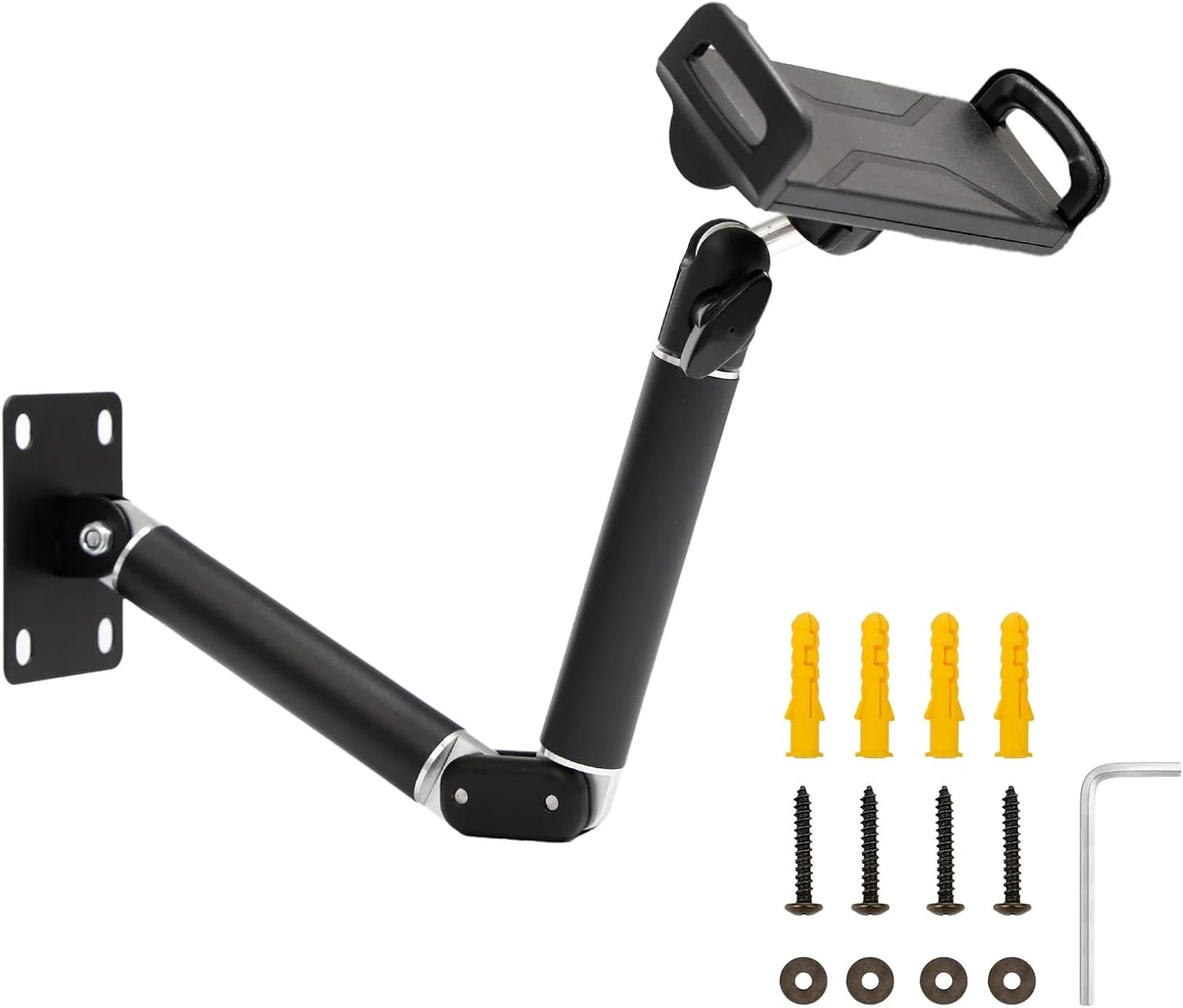 پایه دیواری تبلت با قابلیت چرخش 360 درجه، نگهدارنده دیواری آلومینیومی تبلت، پایه دیواری تبلت تاشو با پایه جدا شونده، سازگار با آیپد، کیندل، آیفون و تمام دستگاه های 4 تا 13 اینچی